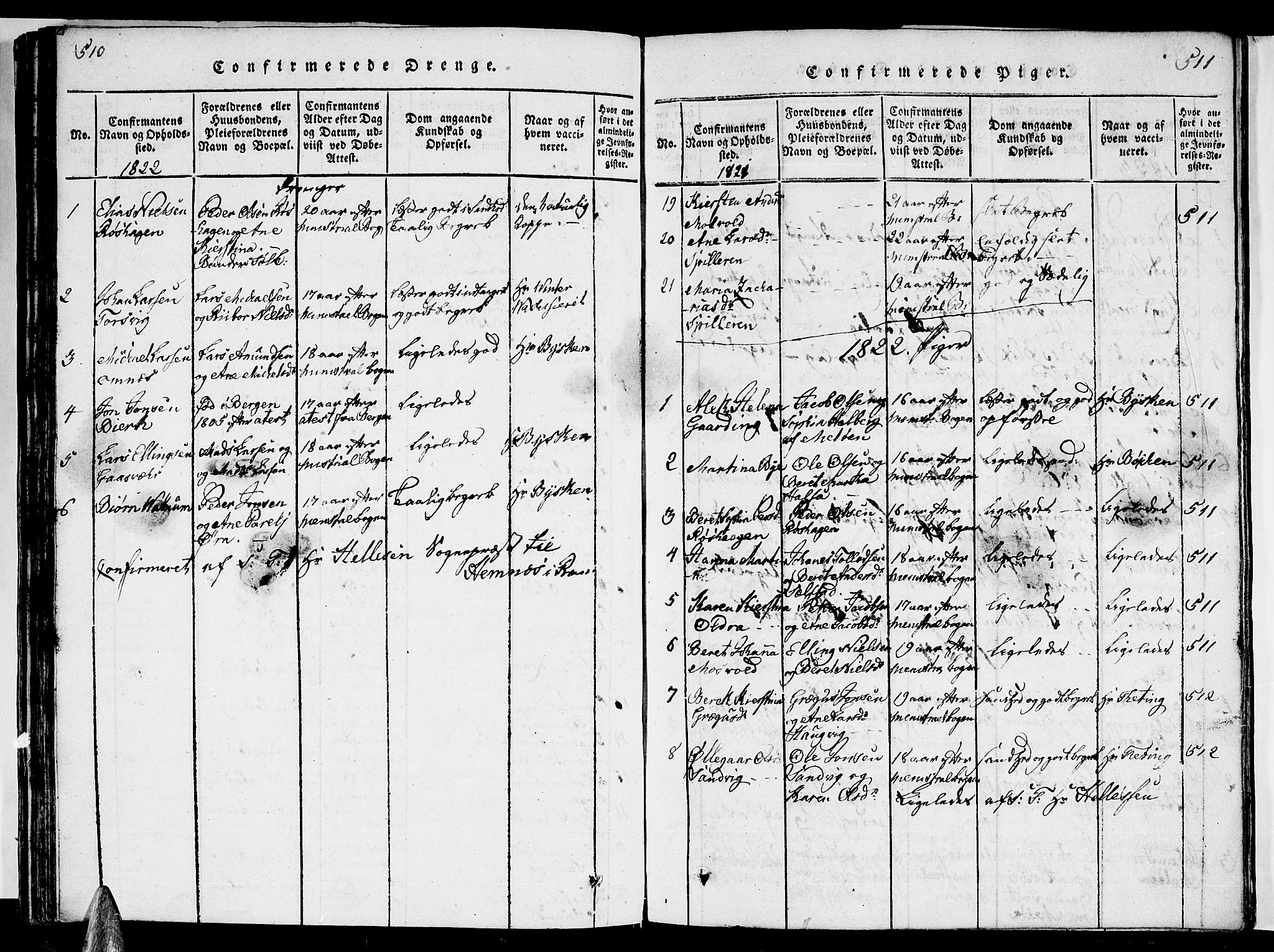 Ministerialprotokoller, klokkerbøker og fødselsregistre - Nordland, SAT/A-1459/841/L0617: Parish register (copy) no. 841C01 /2, 1820-1830, p. 510-511