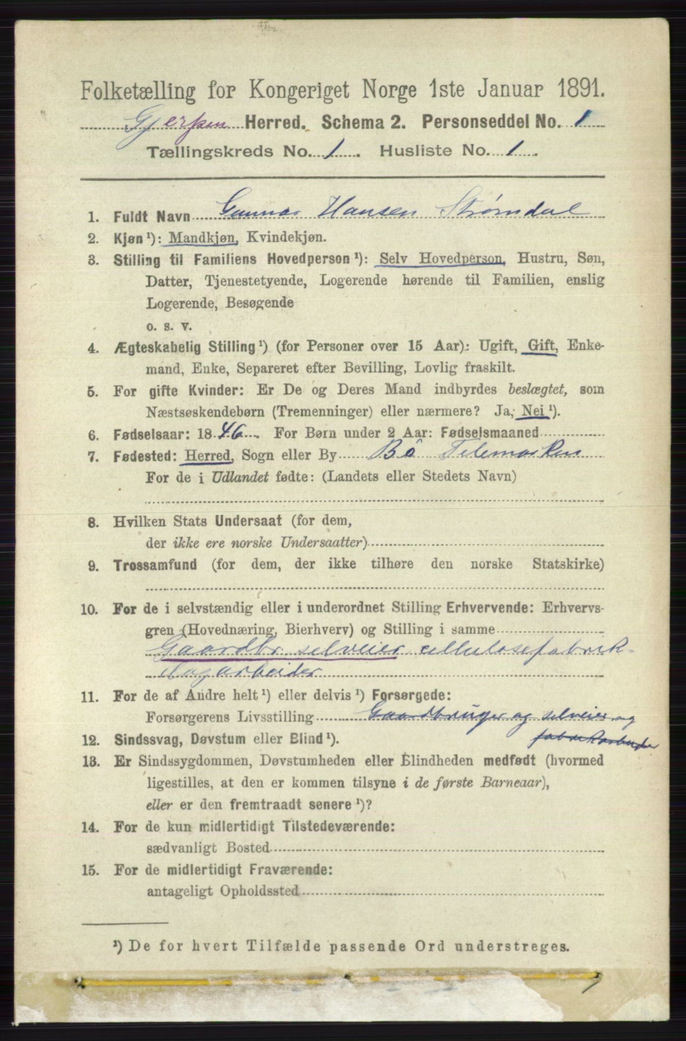 RA, 1891 census for 0812 Gjerpen, 1891, p. 106