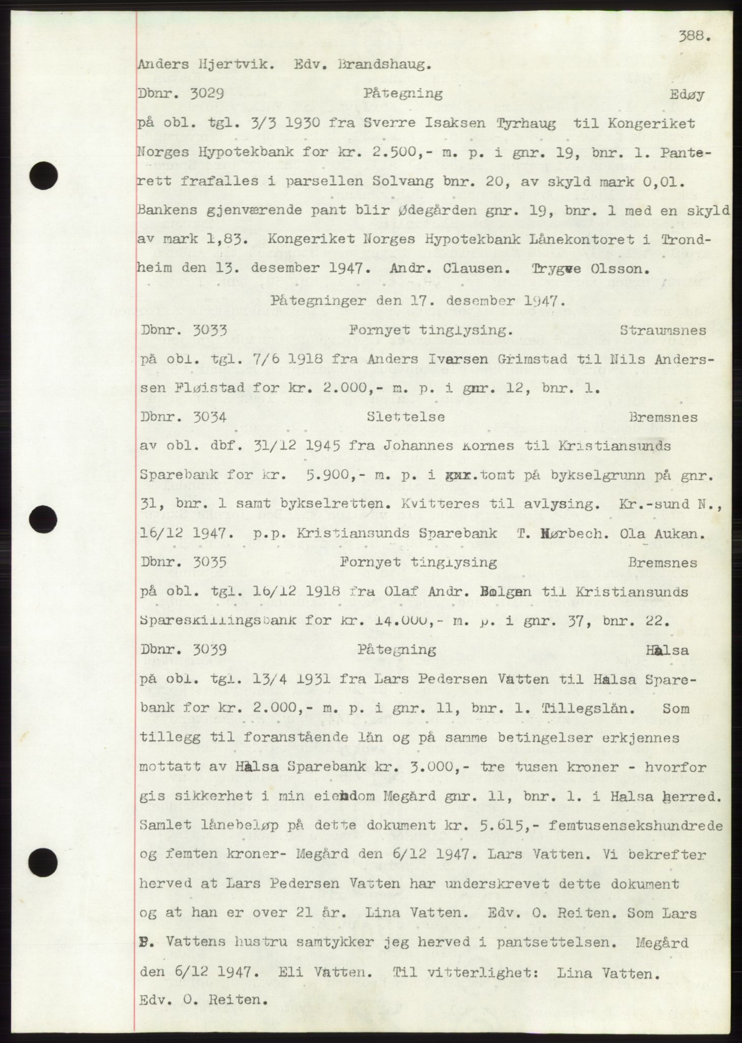 Nordmøre sorenskriveri, AV/SAT-A-4132/1/2/2Ca: Mortgage book no. C82b, 1946-1951, Diary no: : 3029/1947