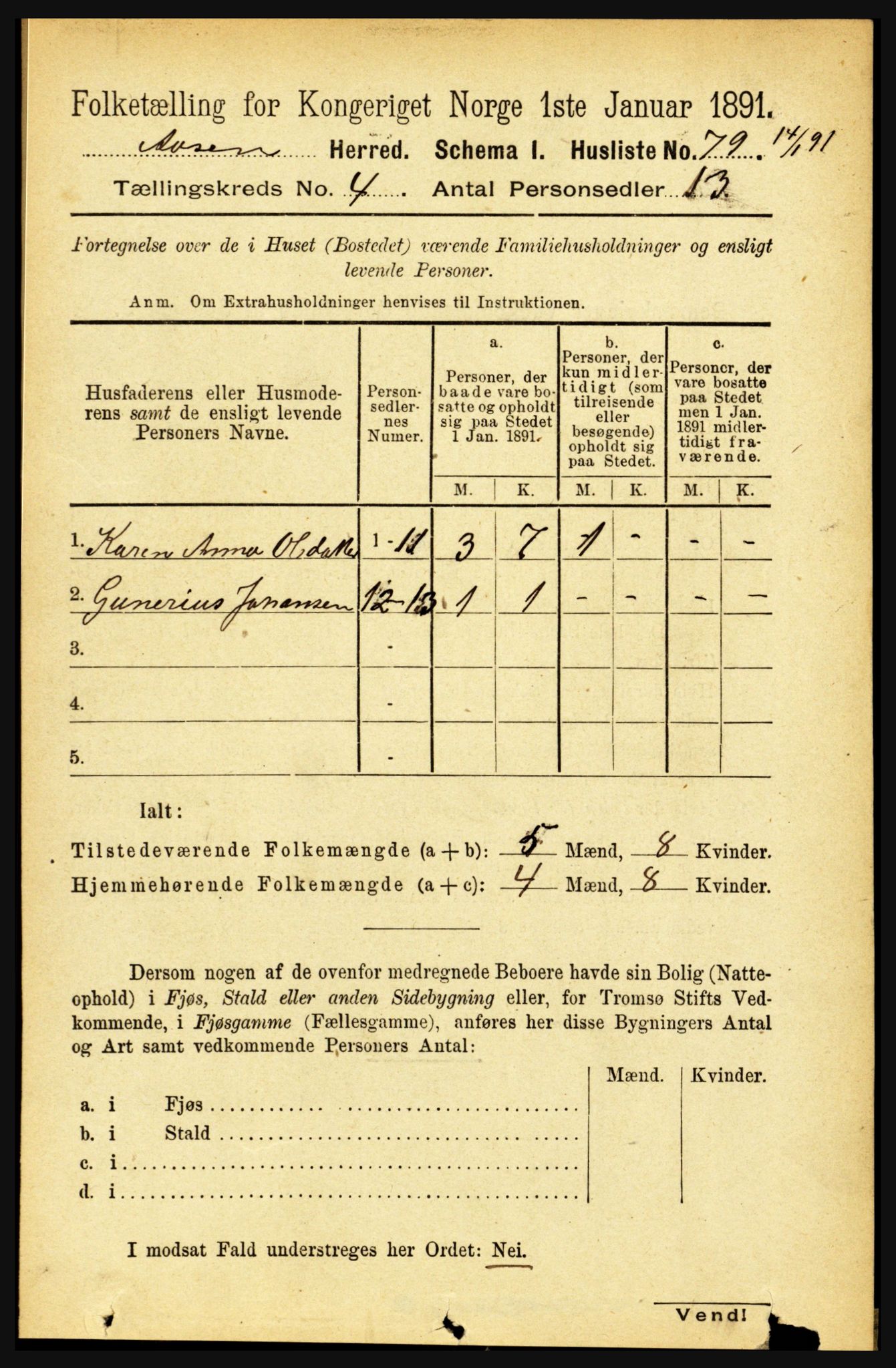 RA, 1891 census for 1716 Åsen, 1891, p. 1413