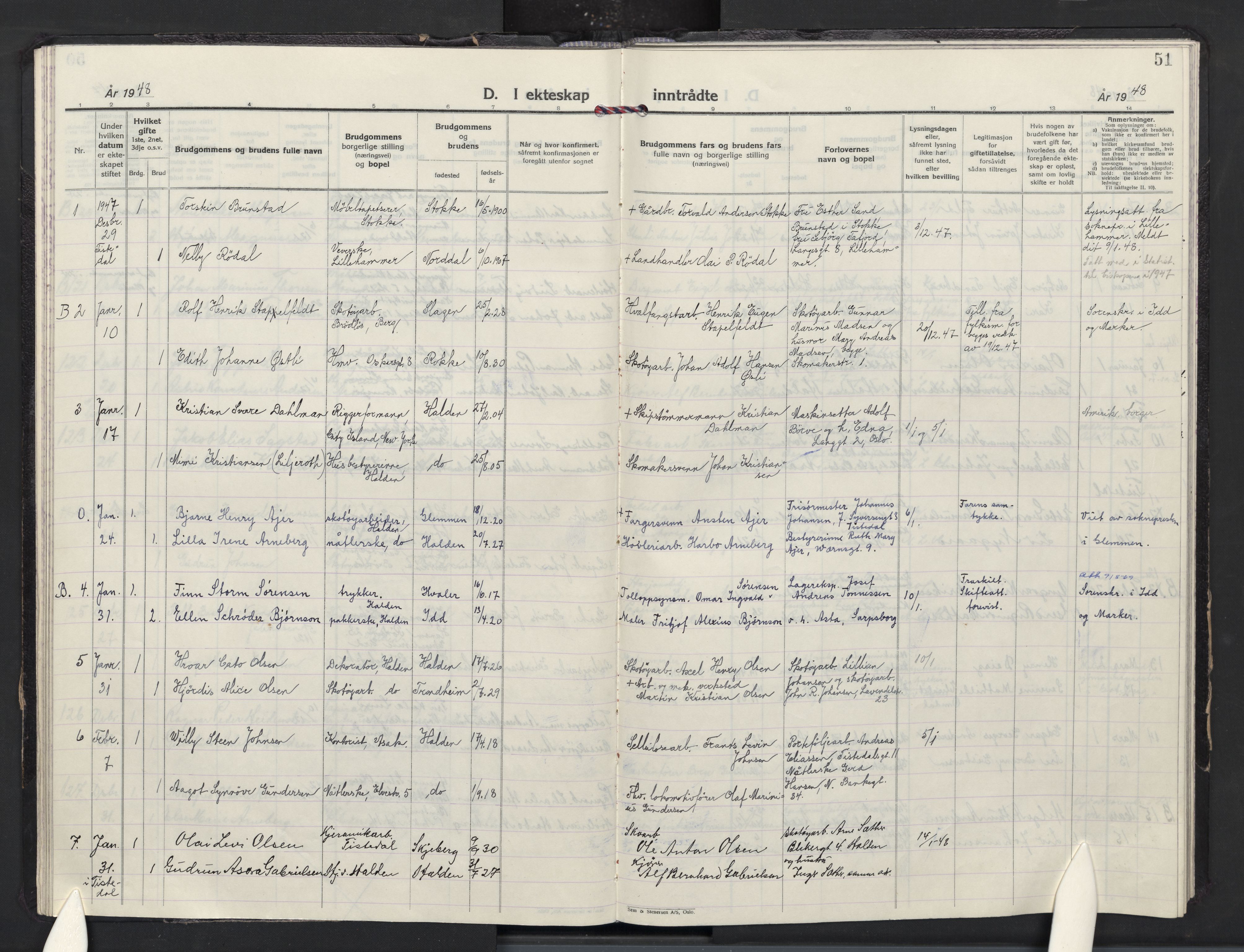 Halden prestekontor Kirkebøker, AV/SAO-A-10909/F/Fa/L0022: Parish register (official) no. I 22, 1945-1954, p. 51