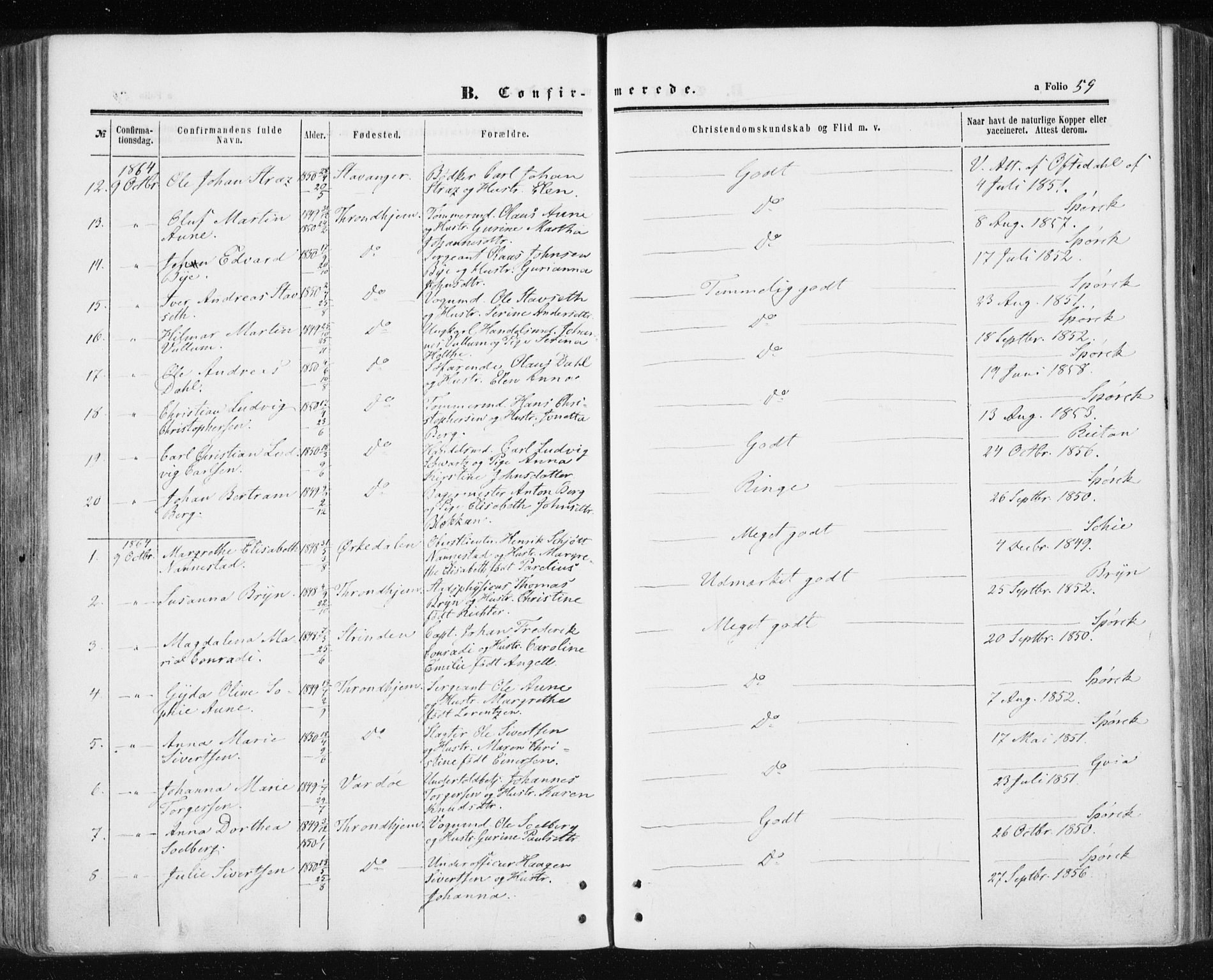 Ministerialprotokoller, klokkerbøker og fødselsregistre - Sør-Trøndelag, SAT/A-1456/601/L0053: Parish register (official) no. 601A21, 1857-1865, p. 59