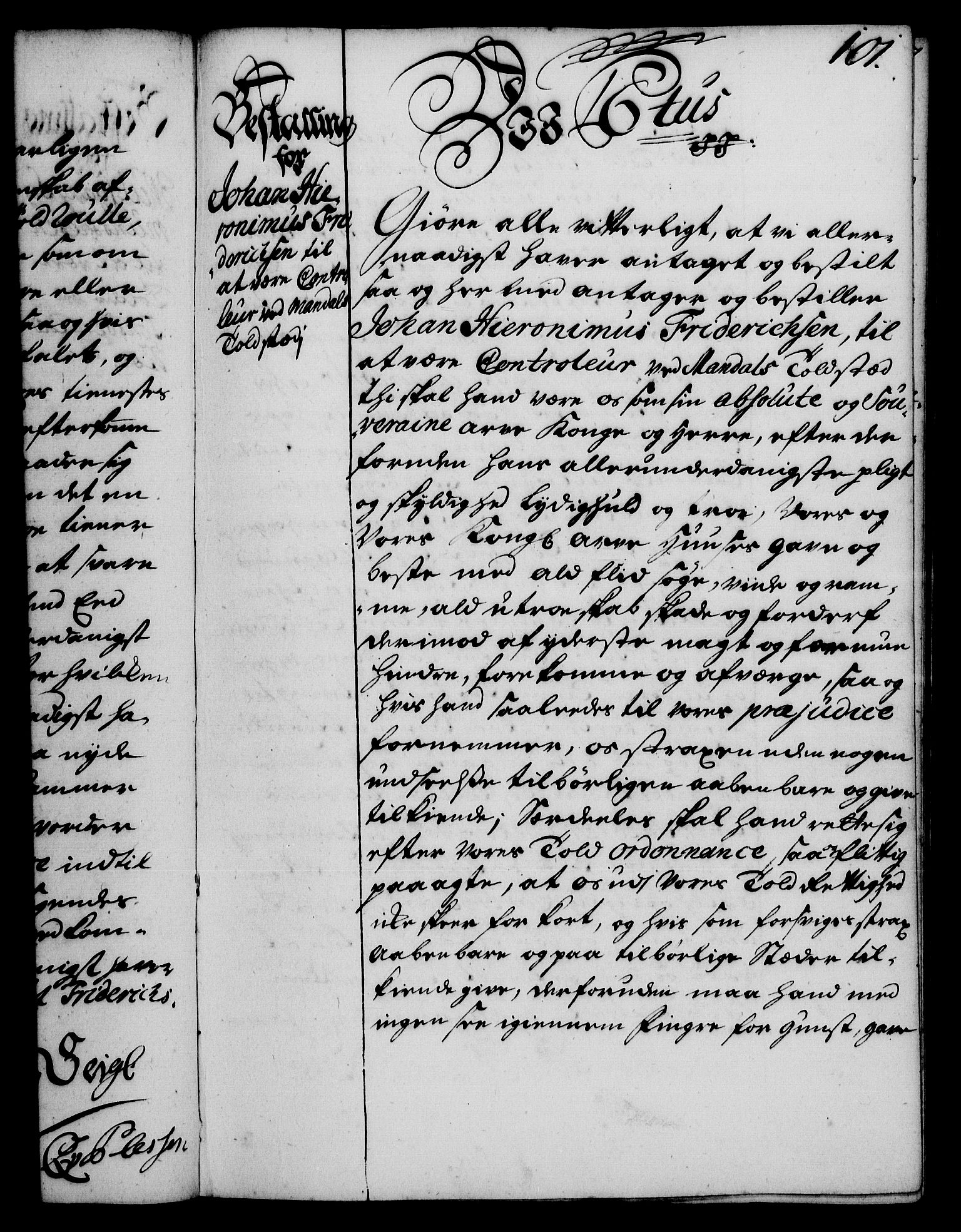 Rentekammeret, Kammerkanselliet, RA/EA-3111/G/Gg/Gge/L0002: Norsk bestallingsprotokoll med register (merket RK 53.26), 1730-1744, p. 101
