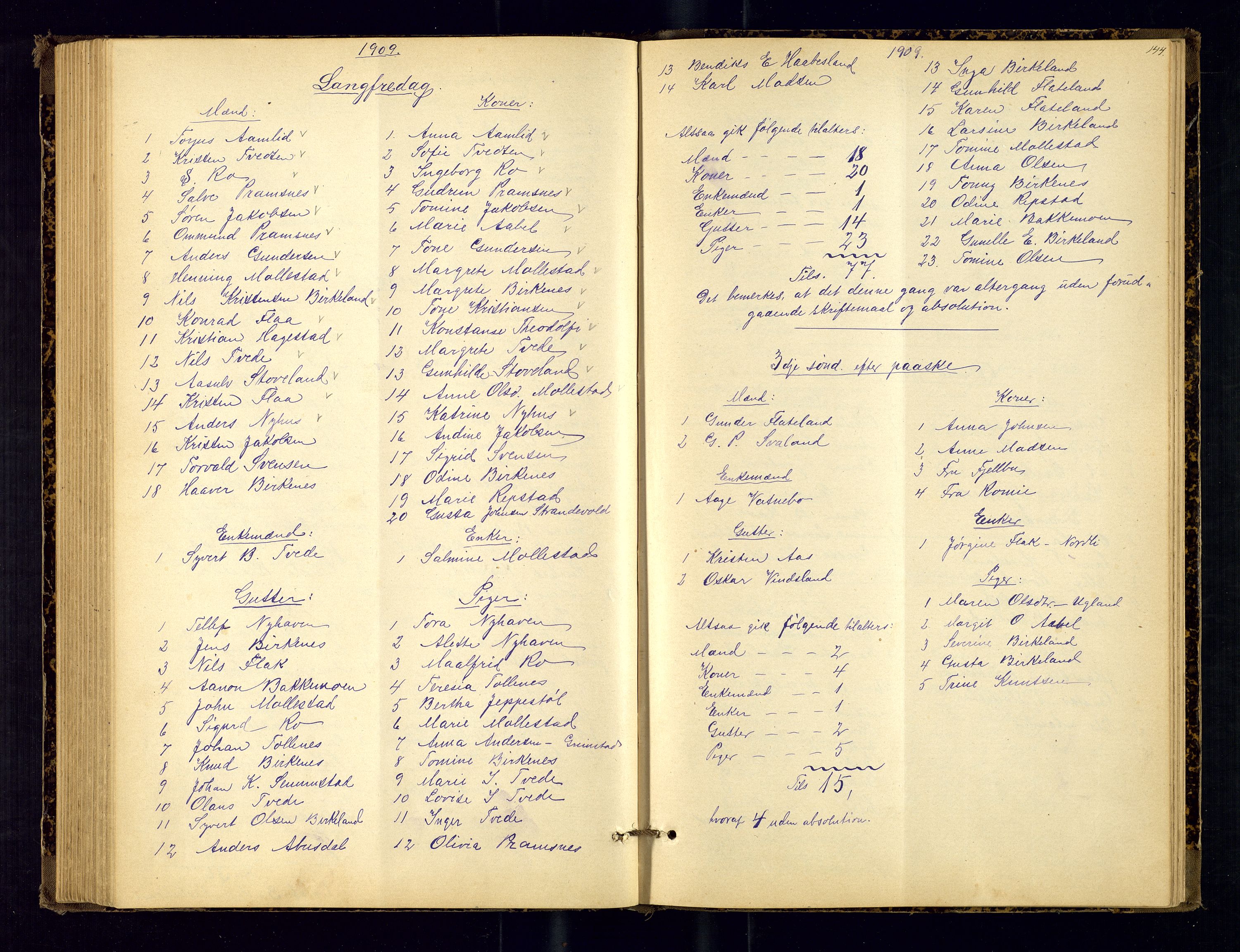 Birkenes sokneprestkontor, SAK/1111-0004/F/Fc/L0008: Communicants register no. C-8, 1891-1915, p. 144