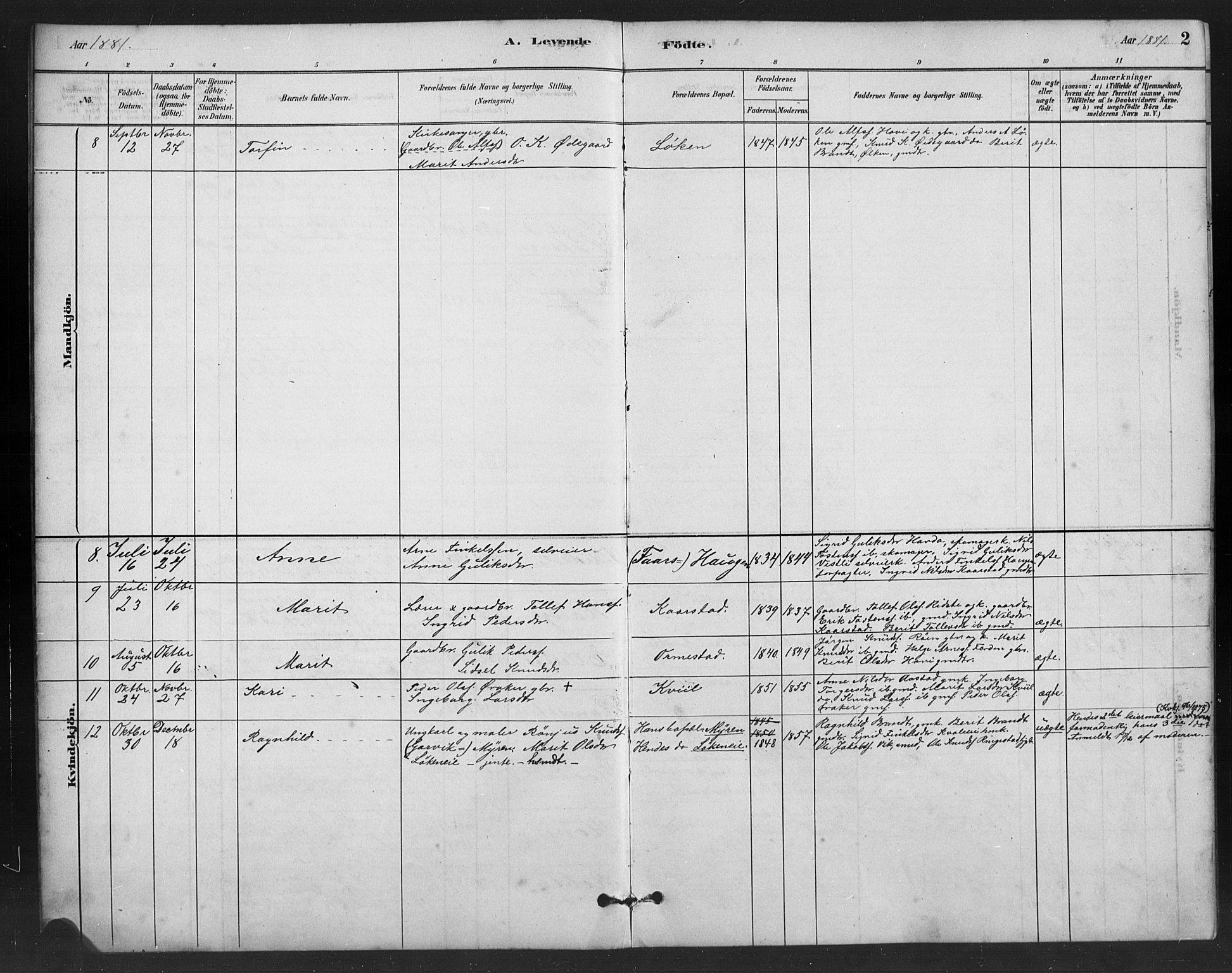 Vestre Slidre prestekontor, SAH/PREST-136/H/Ha/Hab/L0006: Parish register (copy) no. 6, 1881-1915, p. 2