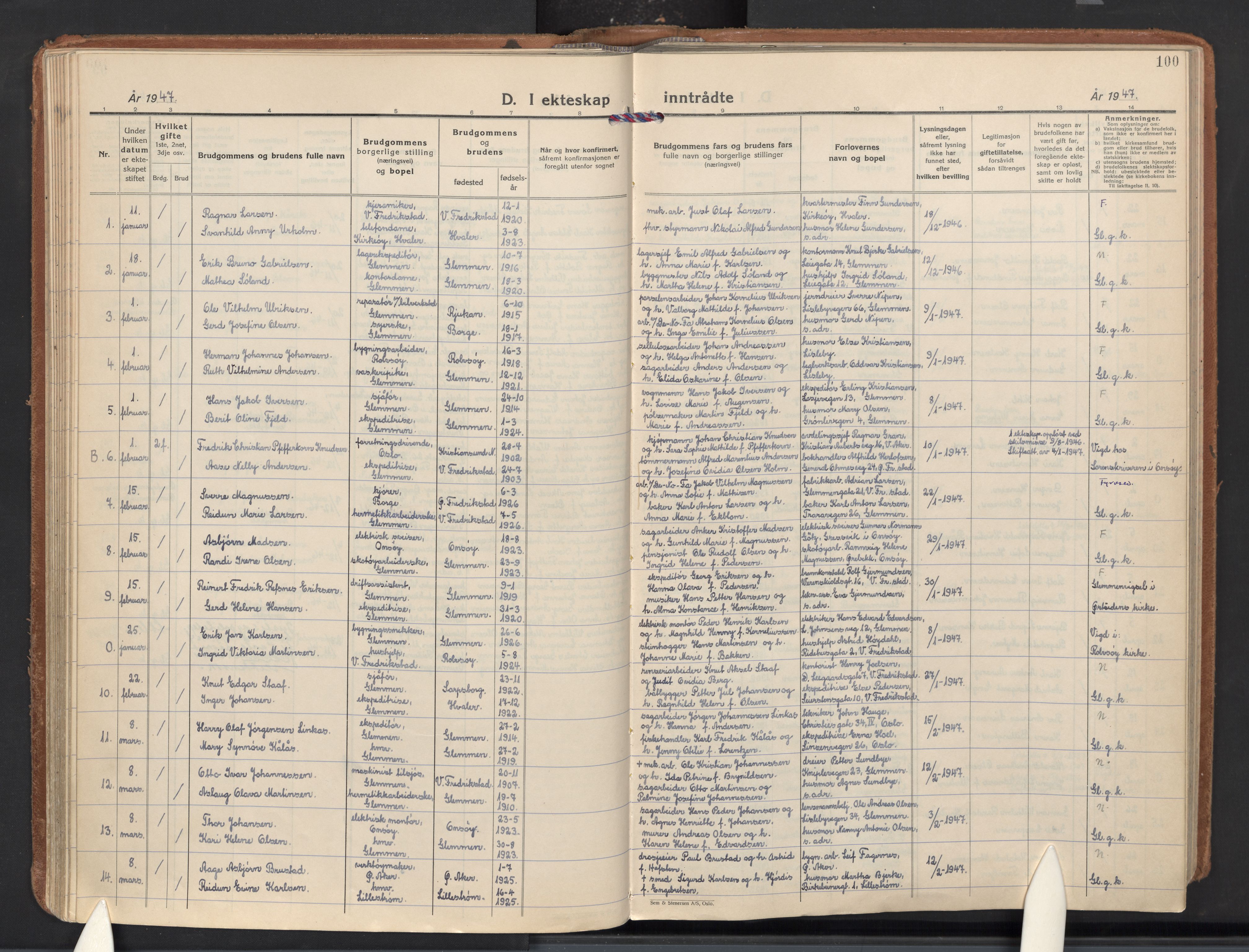 Glemmen prestekontor Kirkebøker, AV/SAO-A-10908/F/Fa/L0020: Parish register (official) no. 20, 1938-1968, p. 100