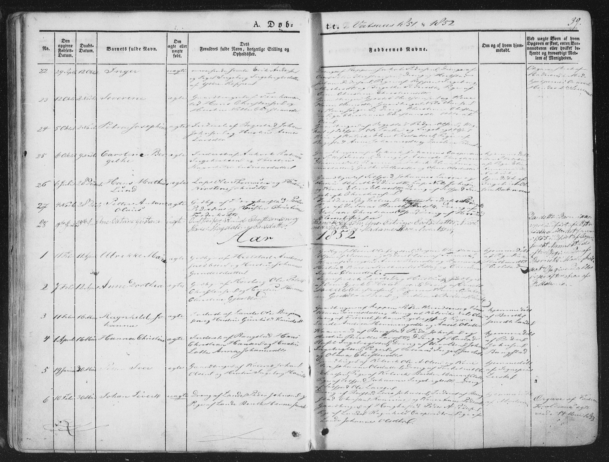 Ministerialprotokoller, klokkerbøker og fødselsregistre - Nordland, AV/SAT-A-1459/810/L0144: Parish register (official) no. 810A07 /1, 1841-1862, p. 39