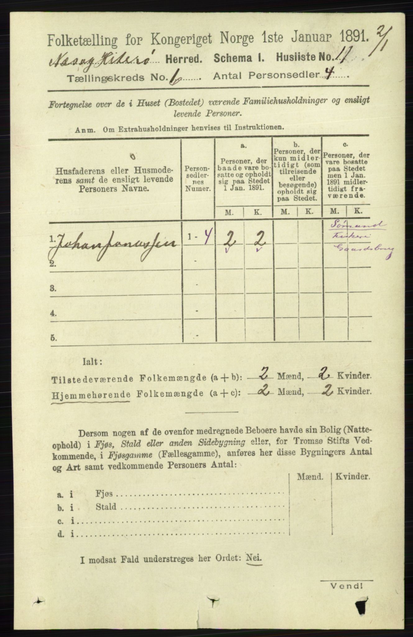 RA, 1891 census for 1043 Hidra og Nes, 1891, p. 2165