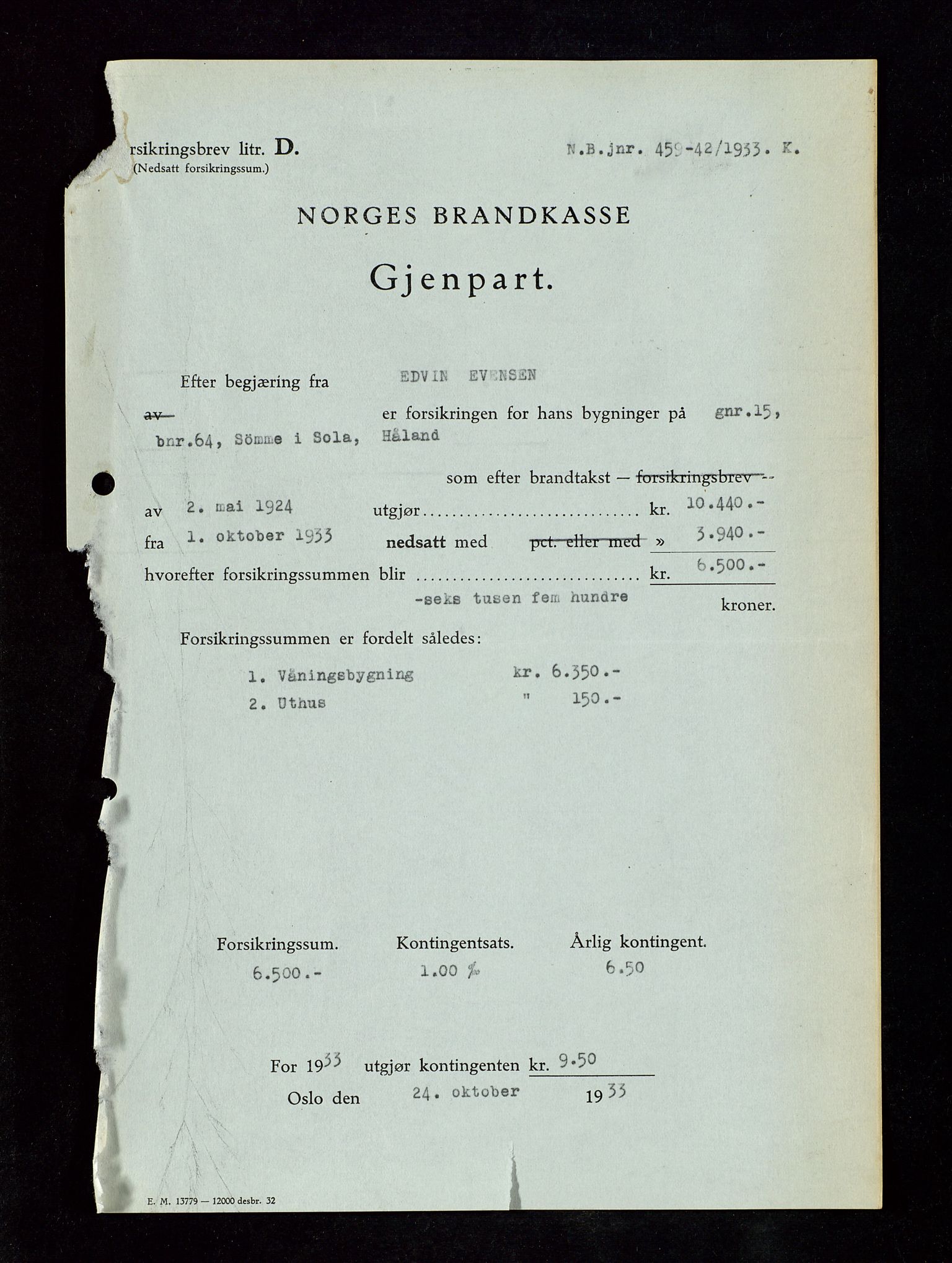 Håland lensmannskontor, AV/SAST-A-100100/Gob/L0007: Branntakstprotokoll - skjematakst. Register i boken., 1920-1925