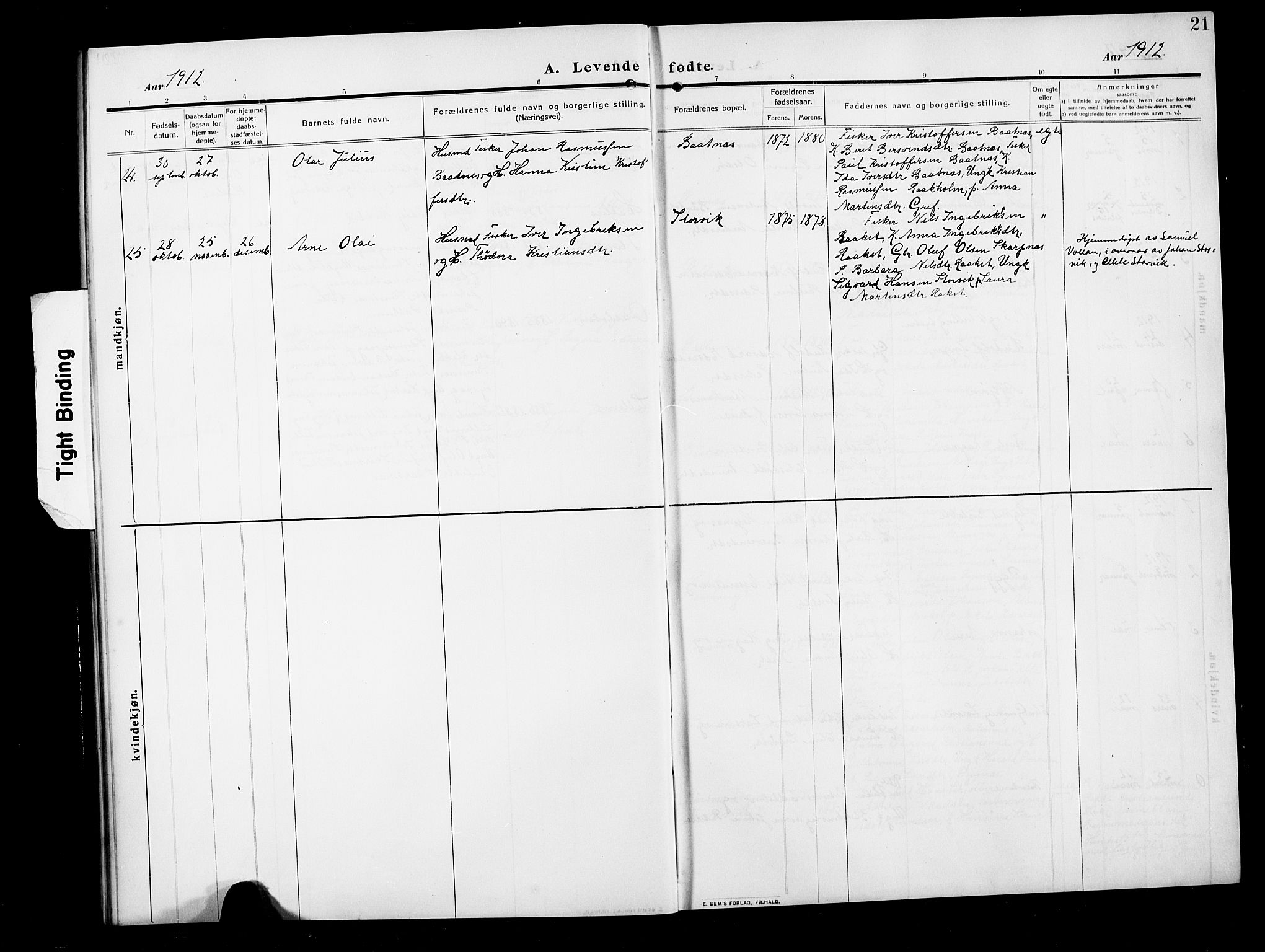 Ministerialprotokoller, klokkerbøker og fødselsregistre - Møre og Romsdal, AV/SAT-A-1454/582/L0949: Parish register (copy) no. 582C01, 1909-1925, p. 21