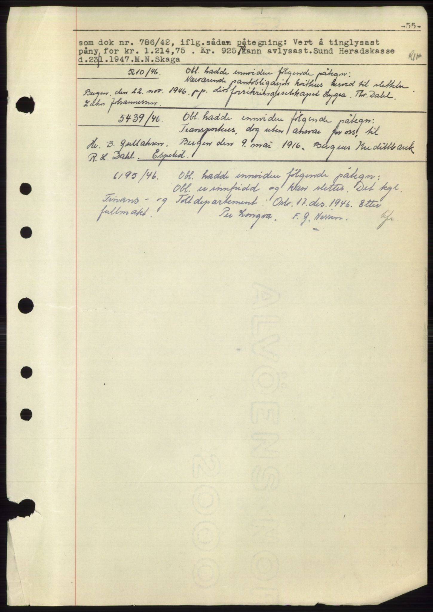 Midhordland sorenskriveri, AV/SAB-A-3001/1/G/Gb/Gbp/L0004: Mortgage book no. C3b, 1946-1949, Diary no: : 5439/1946