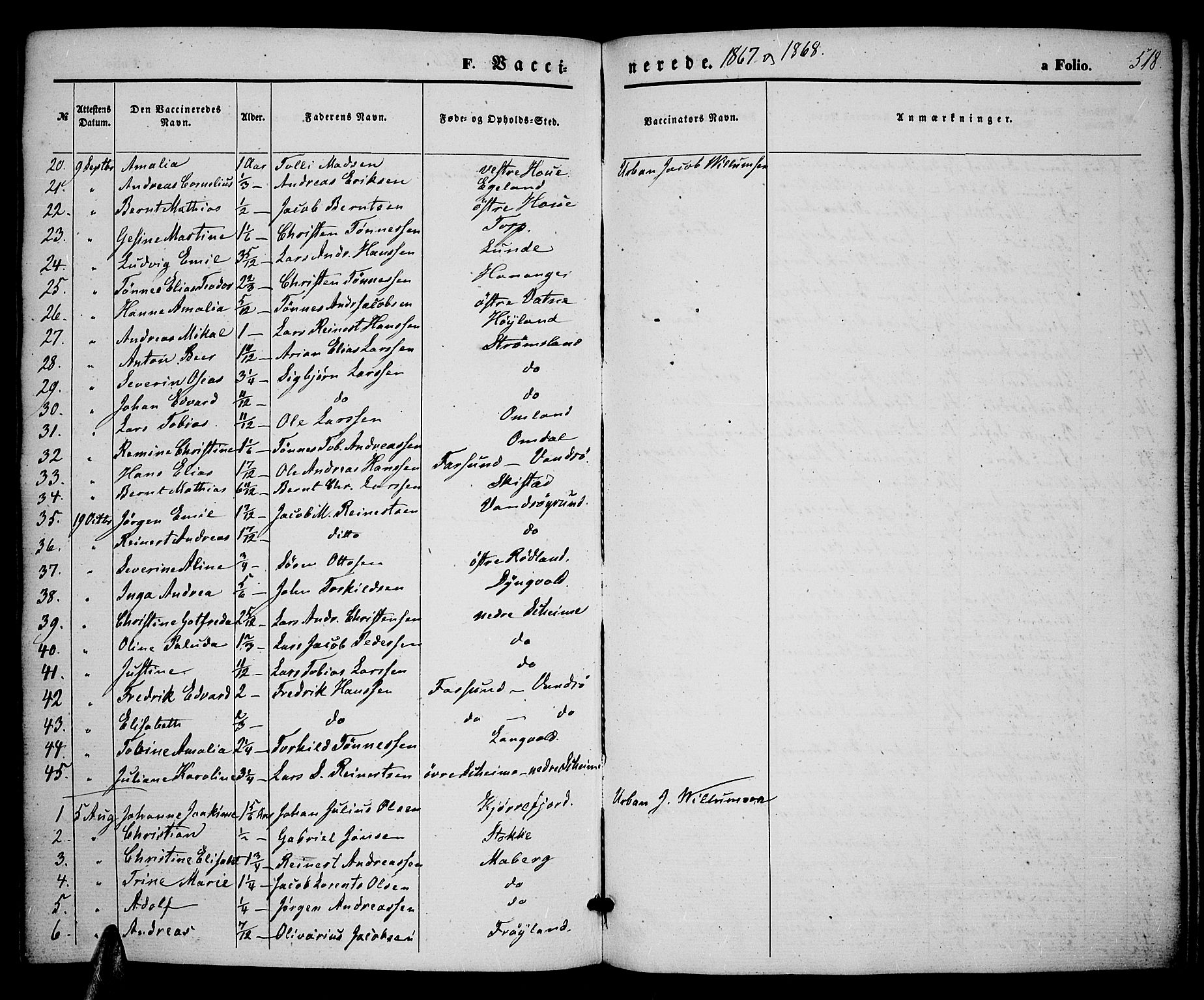 Lista sokneprestkontor, AV/SAK-1111-0027/F/Fb/L0003: Parish register (copy) no. B 3, 1862-1877, p. 518