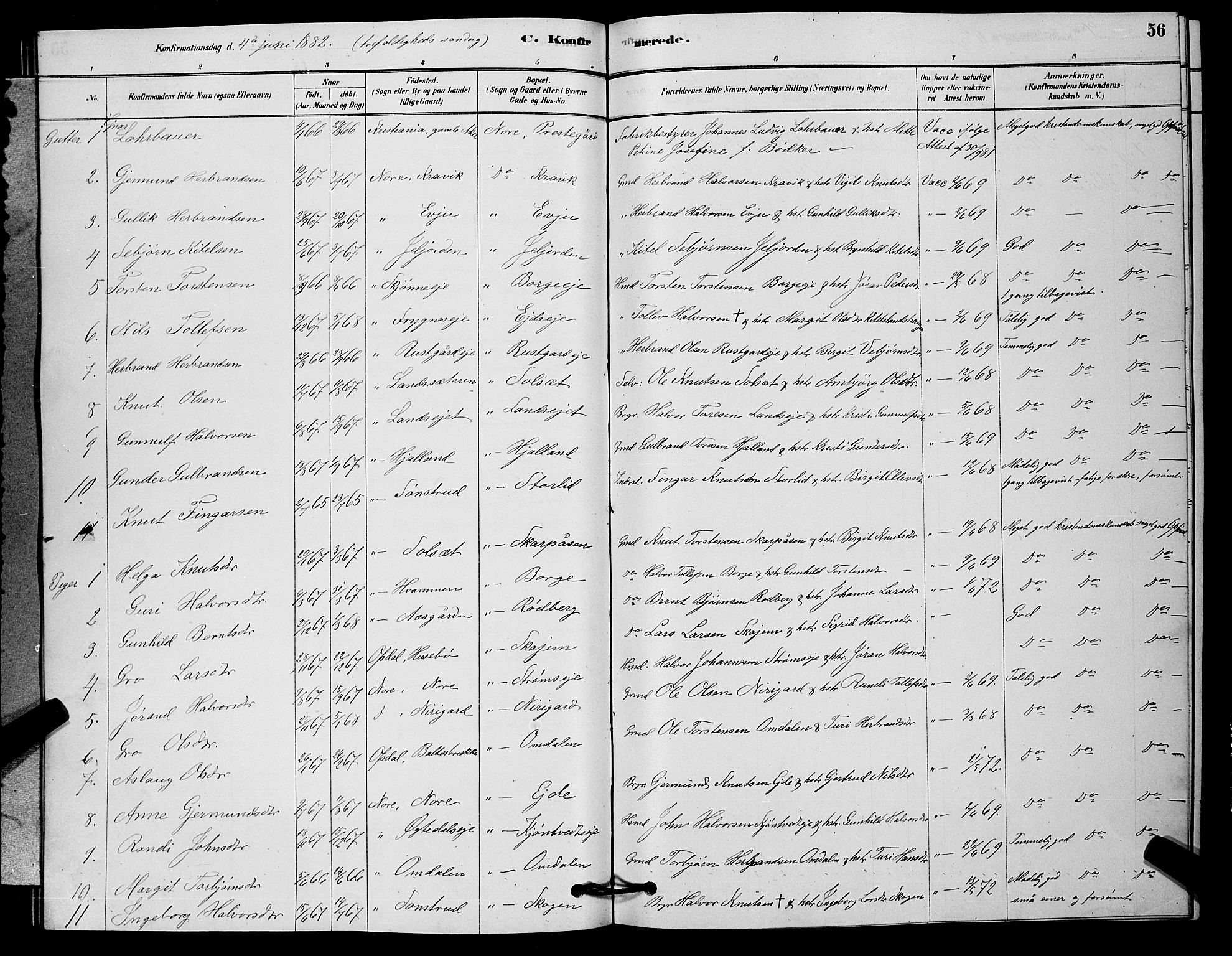 Nore kirkebøker, AV/SAKO-A-238/G/Ga/L0002: Parish register (copy) no. I 2, 1878-1885, p. 56