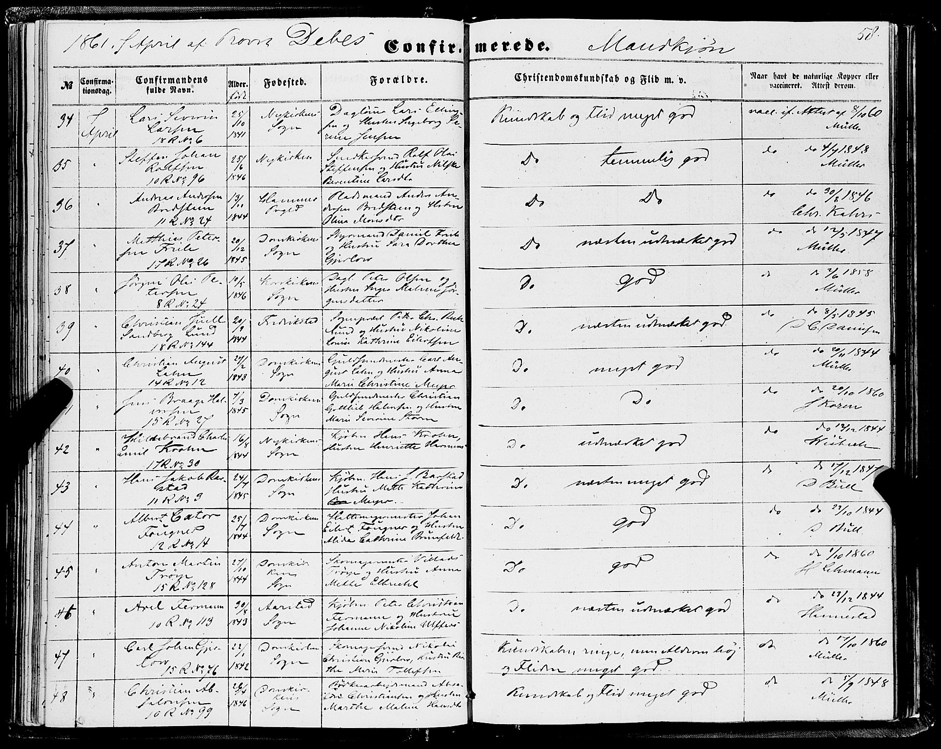 Domkirken sokneprestembete, AV/SAB-A-74801/H/Haa/L0028: Parish register (official) no. C 3, 1852-1864, p. 58