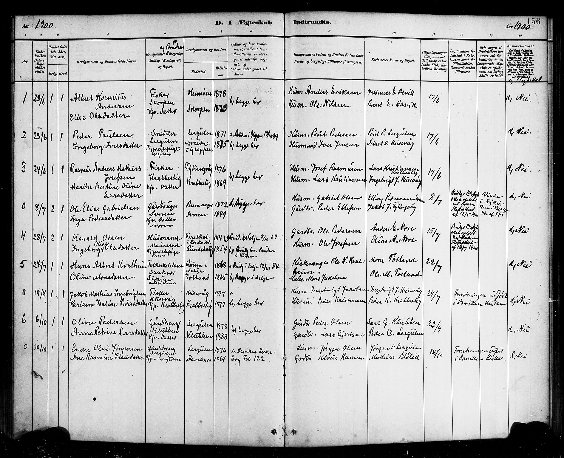 Davik sokneprestembete, SAB/A-79701/H/Haa/Haad/L0001: Parish register (official) no. D 1, 1882-1900, p. 156