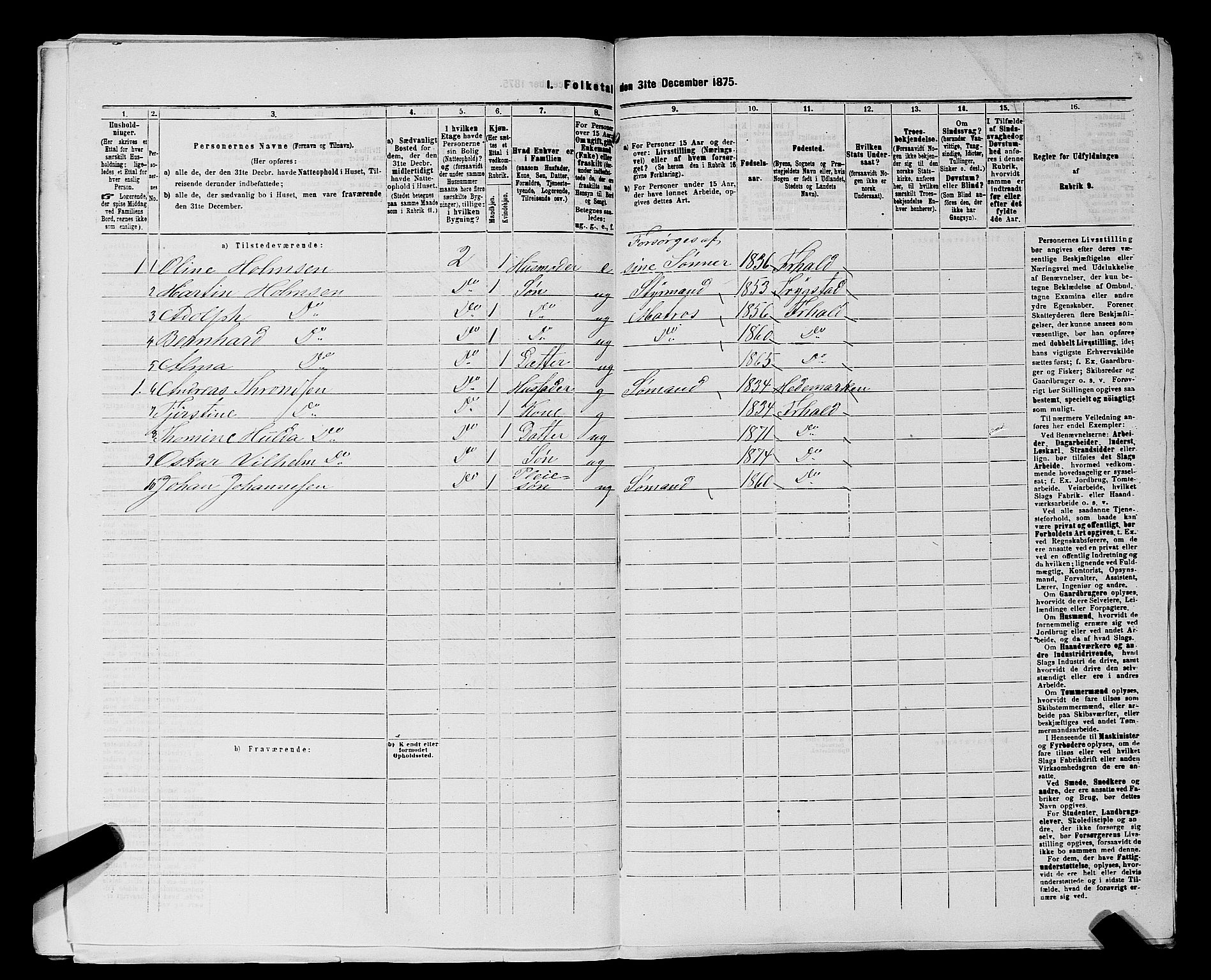 RA, 1875 census for 0101P Fredrikshald, 1875, p. 211