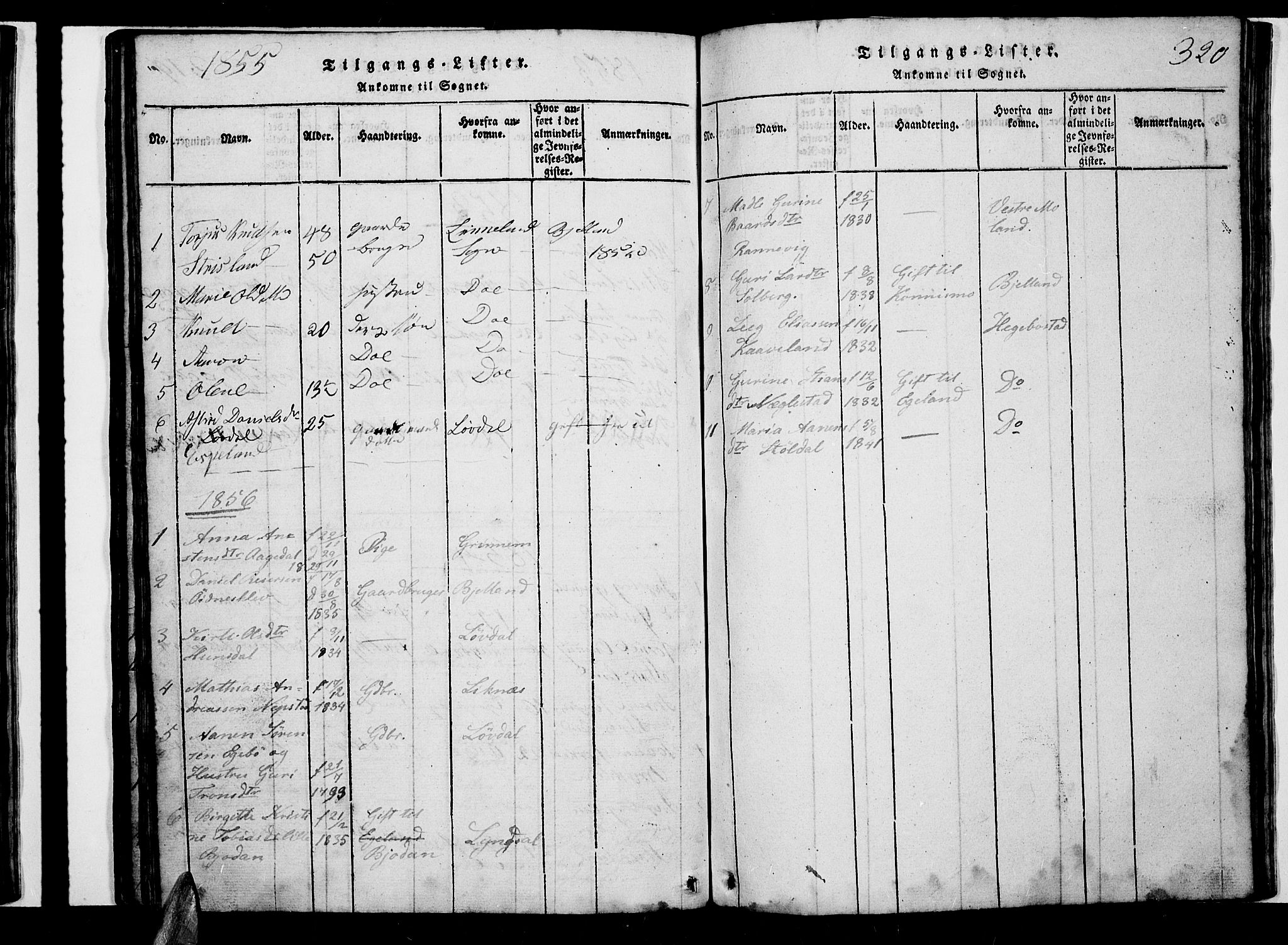 Nord-Audnedal sokneprestkontor, AV/SAK-1111-0032/F/Fb/Fba/L0001: Parish register (copy) no. B 1, 1815-1856, p. 320