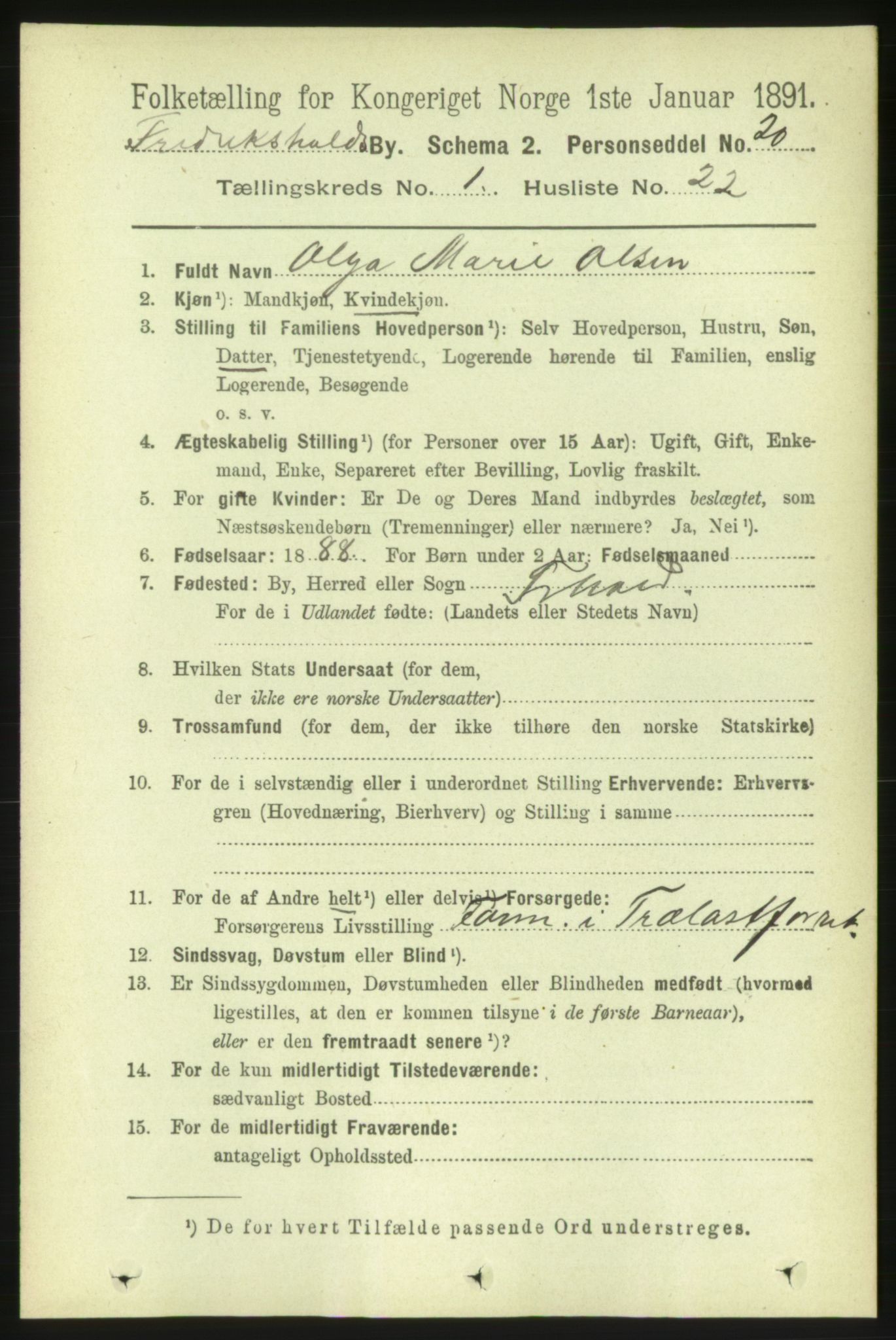 RA, 1891 census for 0101 Fredrikshald, 1891, p. 2131