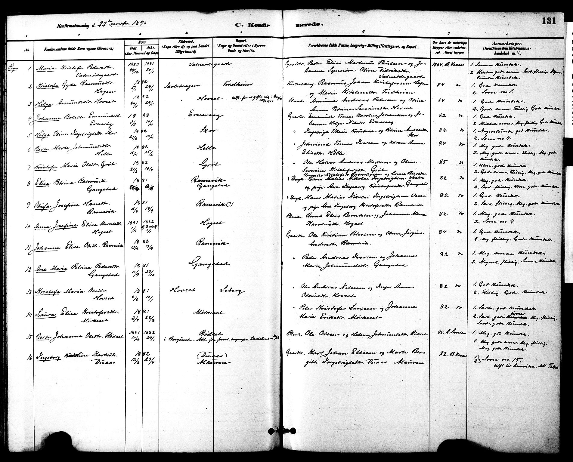 Ministerialprotokoller, klokkerbøker og fødselsregistre - Møre og Romsdal, SAT/A-1454/525/L0374: Parish register (official) no. 525A04, 1880-1899, p. 131