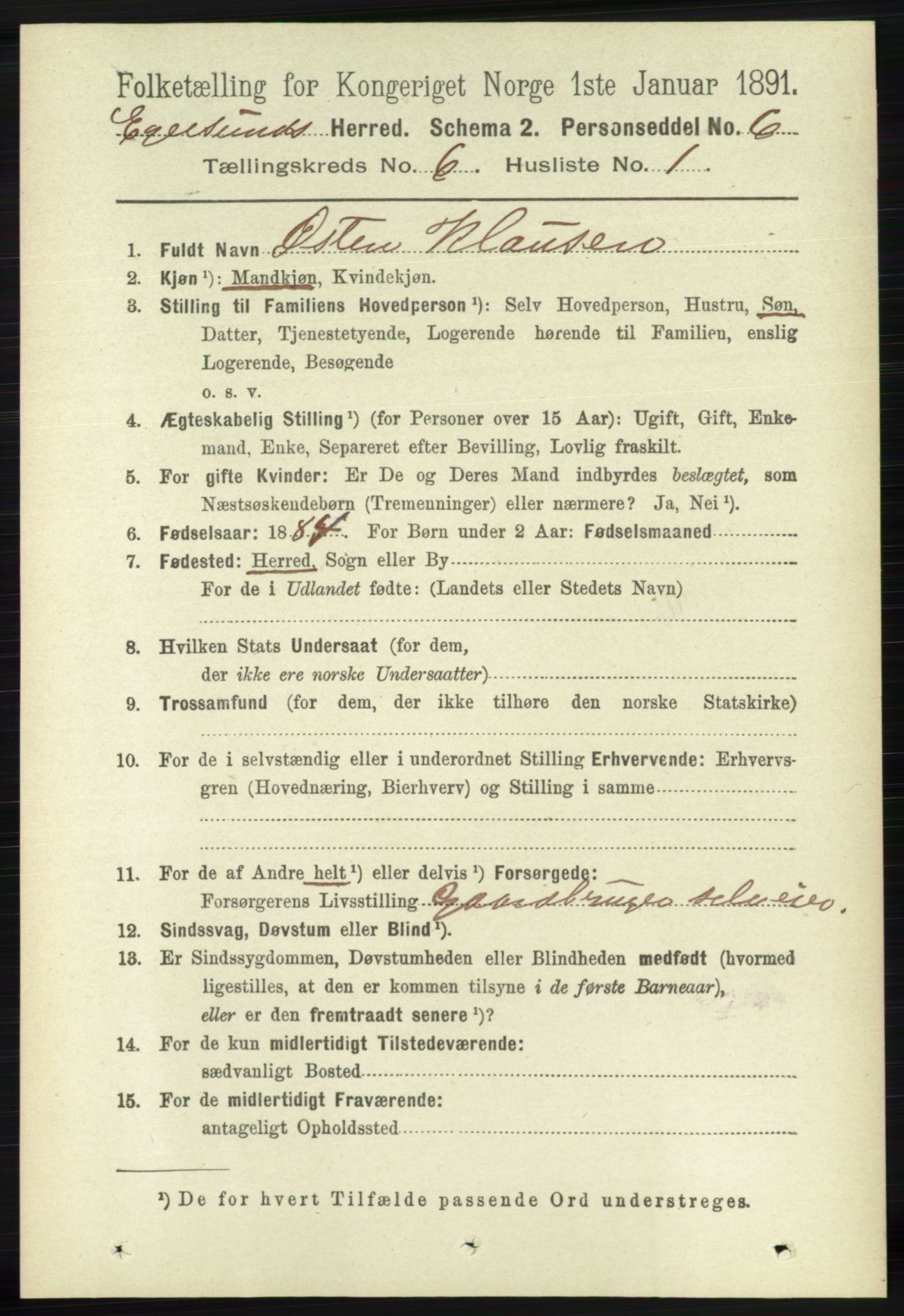 RA, 1891 census for 1116 Eigersund herred, 1891, p. 2279