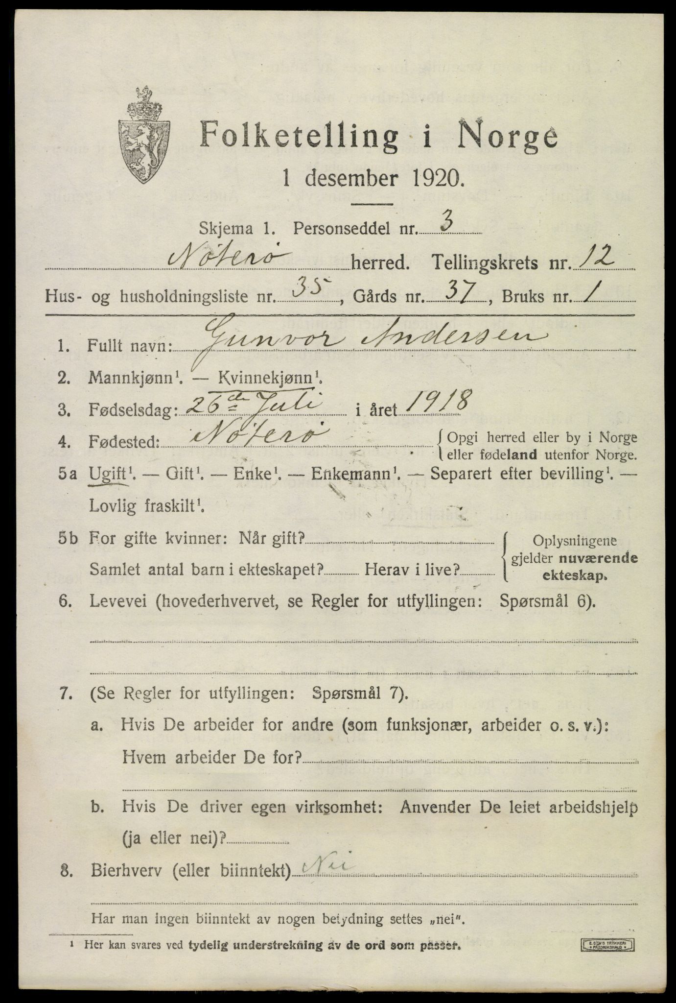 SAKO, 1920 census for Nøtterøy, 1920, p. 15035