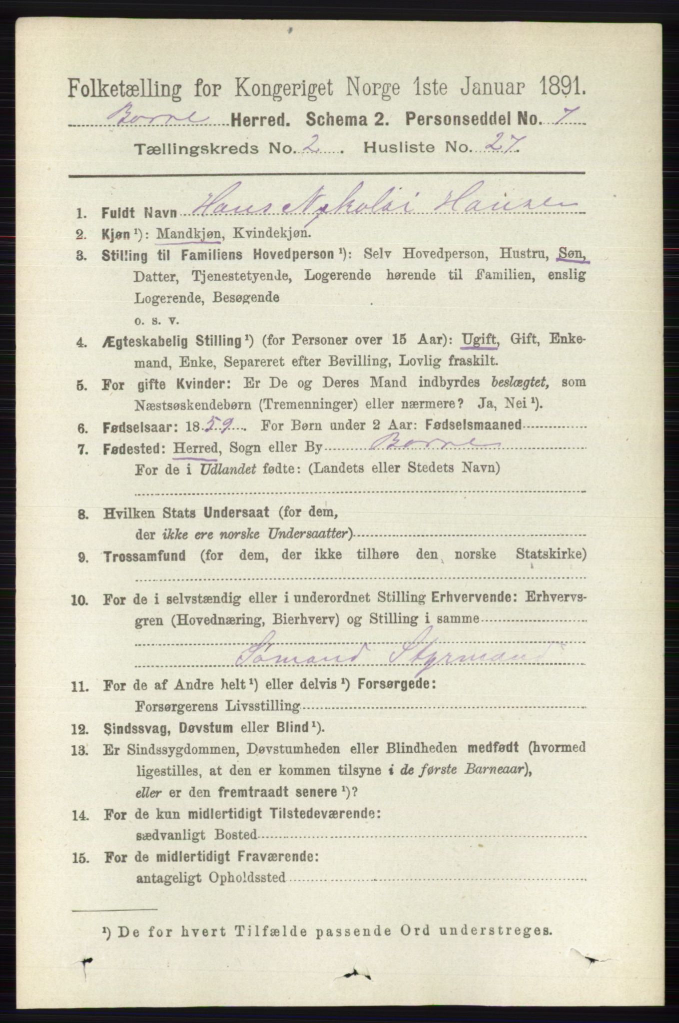 RA, 1891 census for 0717 Borre, 1891, p. 964