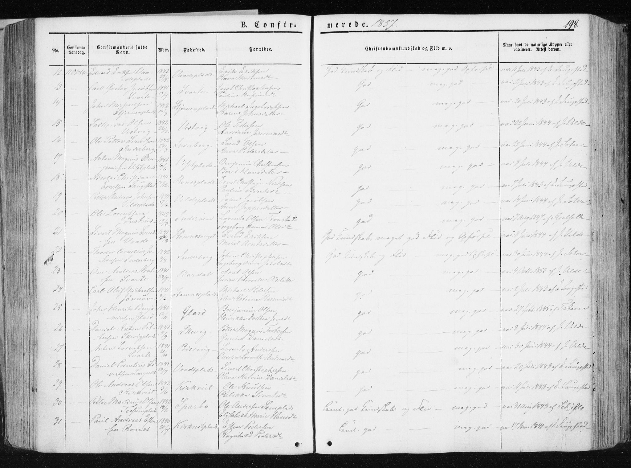 Ministerialprotokoller, klokkerbøker og fødselsregistre - Nord-Trøndelag, AV/SAT-A-1458/741/L0393: Parish register (official) no. 741A07, 1849-1863, p. 198