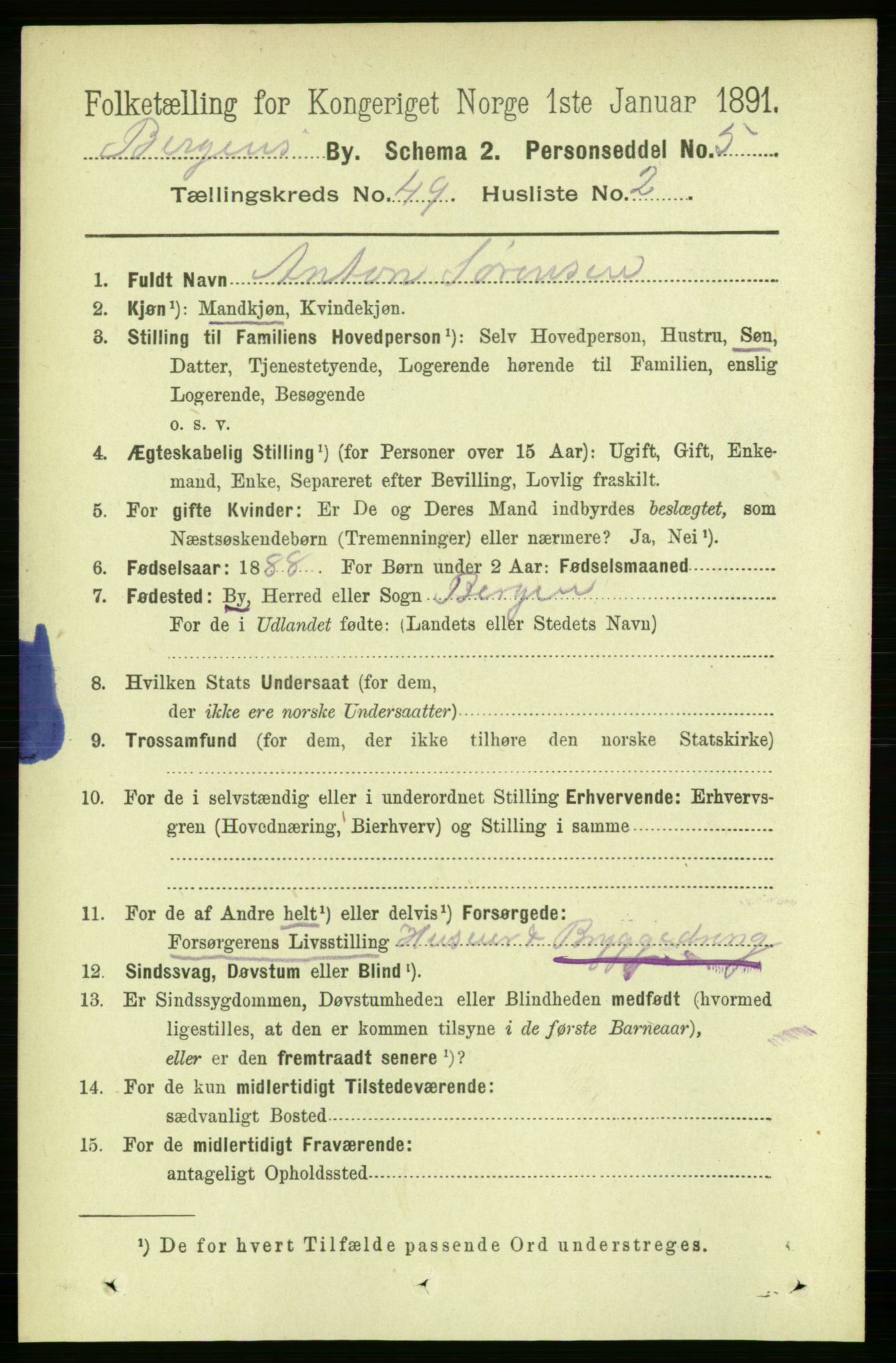 RA, 1891 Census for 1301 Bergen, 1891, p. 58443