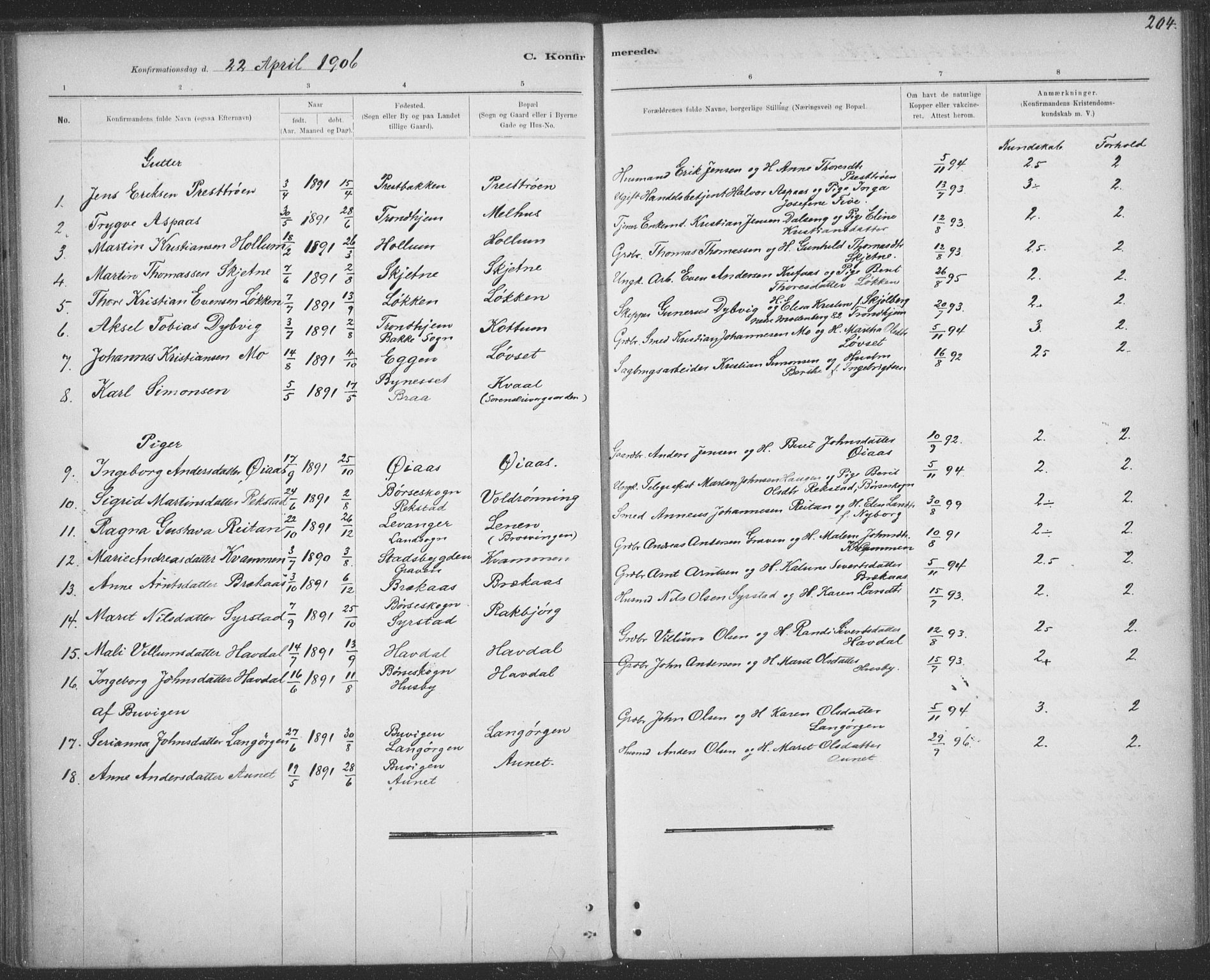 Ministerialprotokoller, klokkerbøker og fødselsregistre - Sør-Trøndelag, SAT/A-1456/691/L1085: Parish register (official) no. 691A17, 1887-1908, p. 204