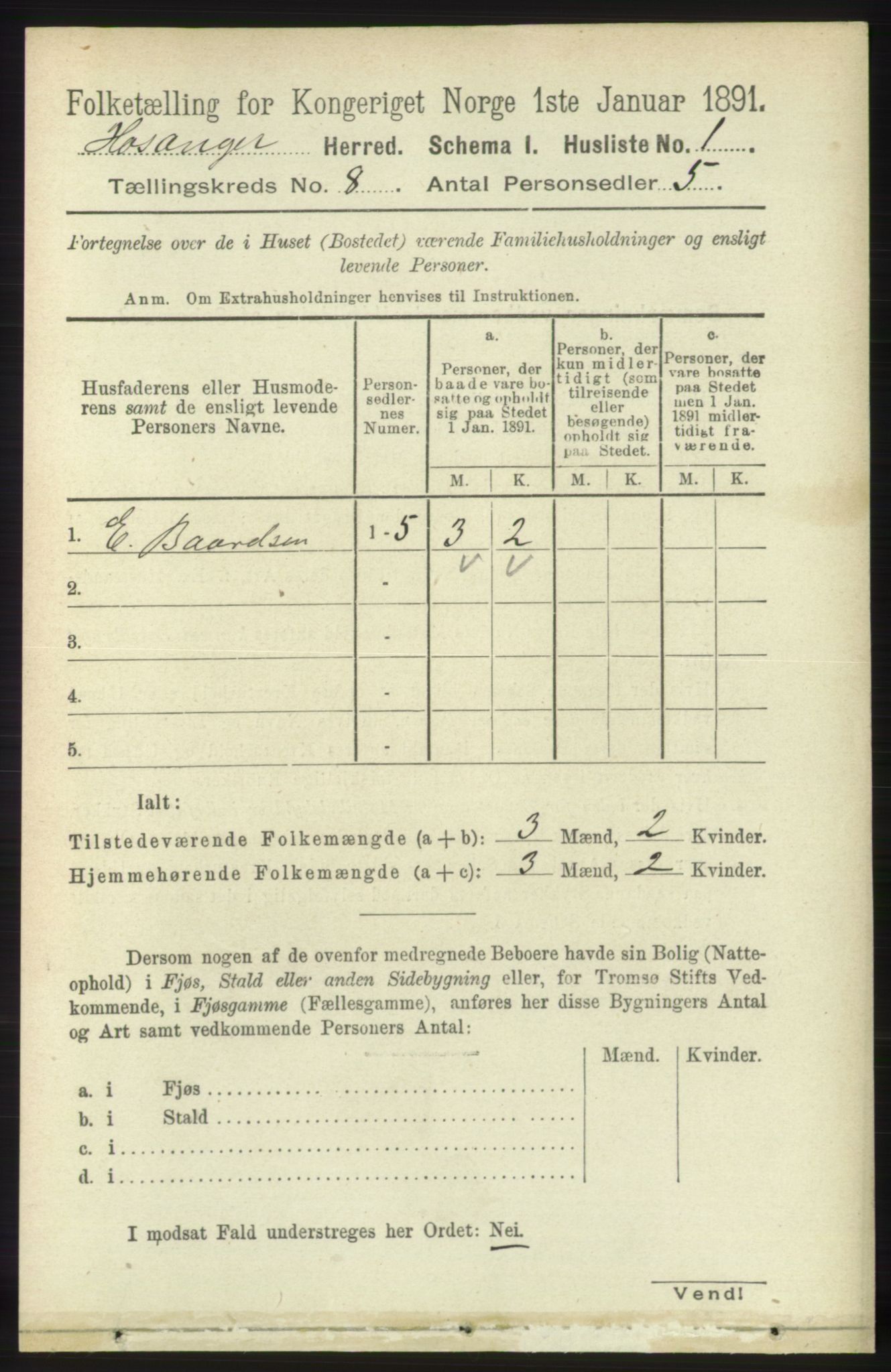 RA, 1891 census for 1253 Hosanger, 1891, p. 2901