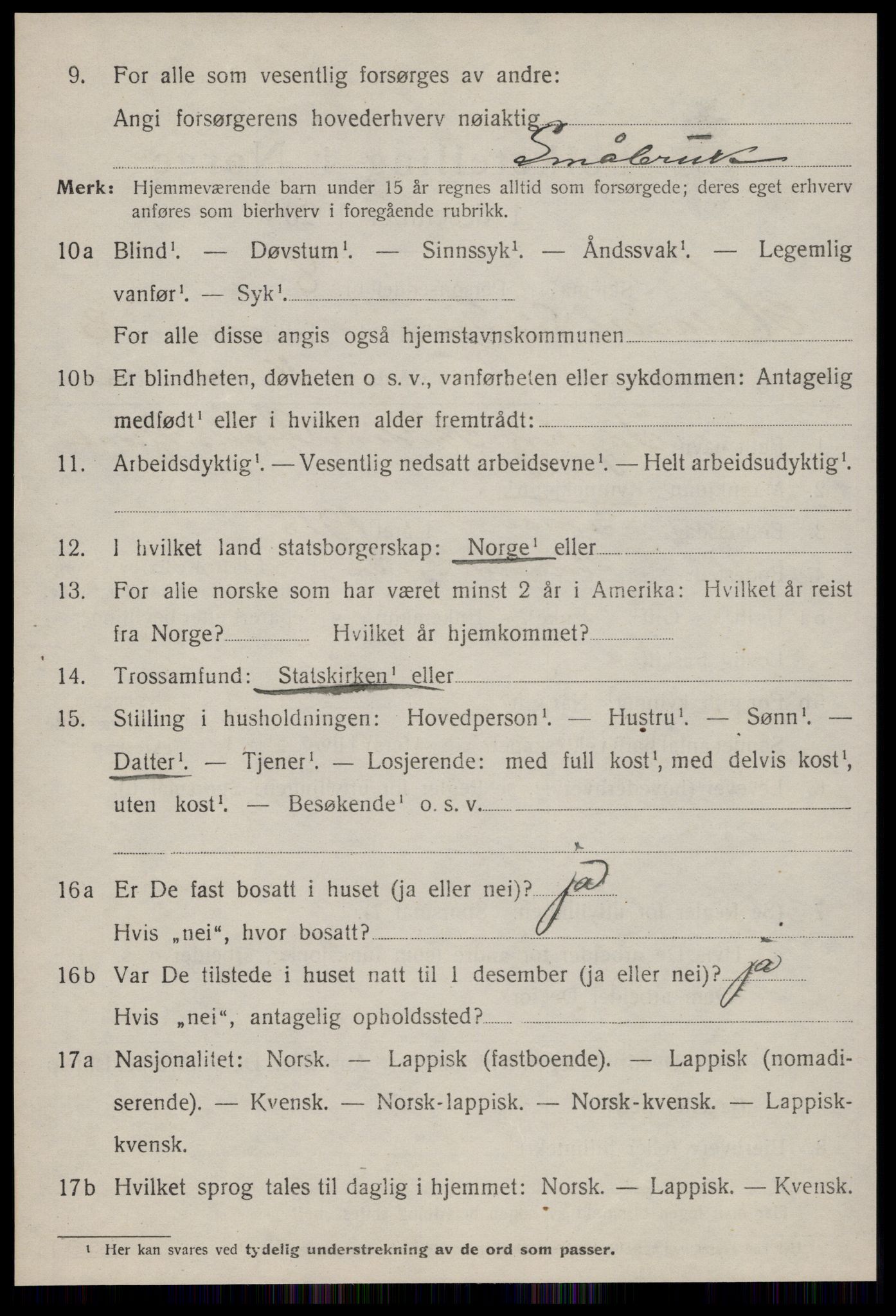 SAT, 1920 census for Hølonda, 1920, p. 1458