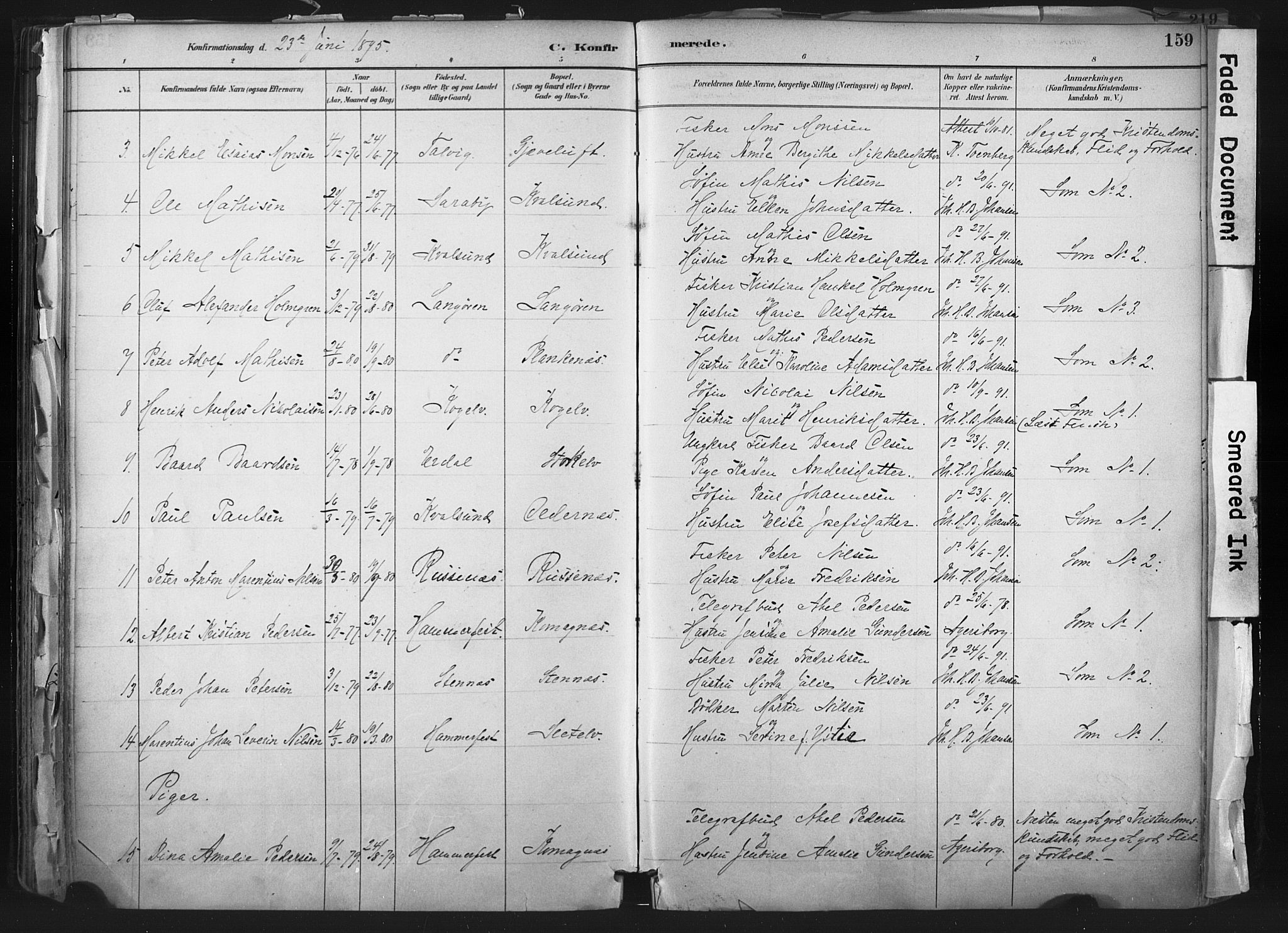 Hammerfest sokneprestkontor, SATØ/S-1347: Parish register (official) no. 11 /2, 1885-1897, p. 159