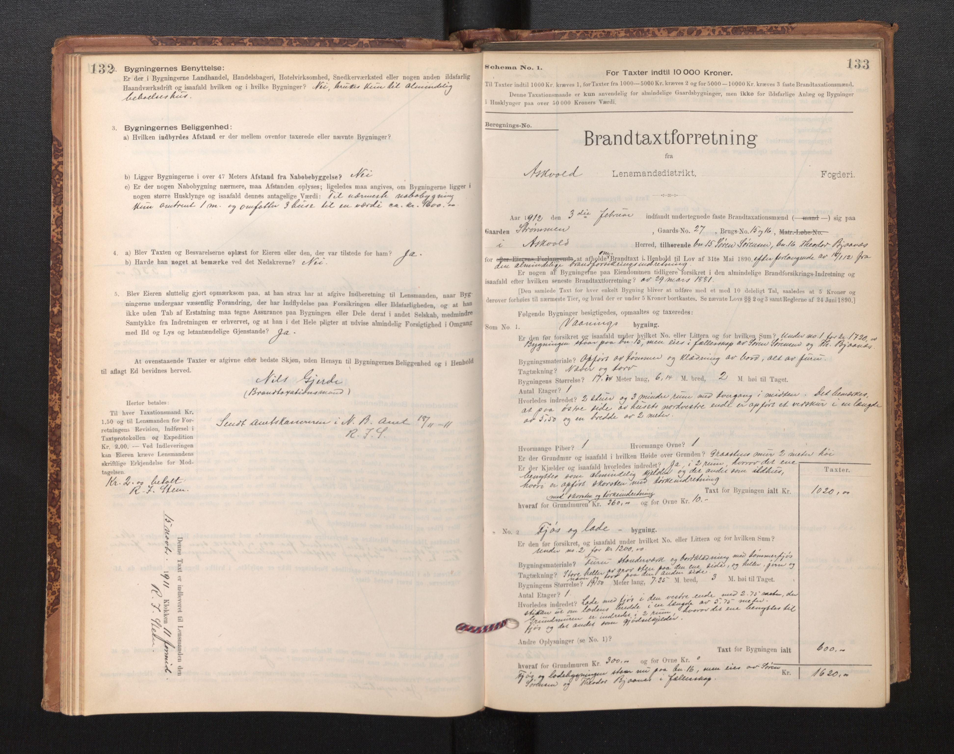 Lensmannen i Askvoll, SAB/A-26301/0012/L0004: Branntakstprotokoll, skjematakst og liste over branntakstmenn, 1895-1932, p. 132-133