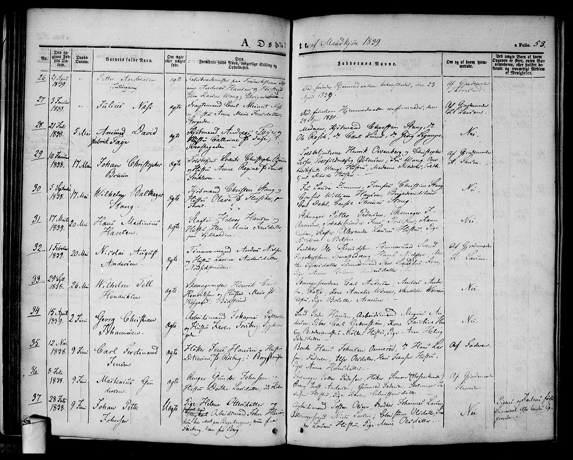 Halden prestekontor Kirkebøker, AV/SAO-A-10909/F/Fa/L0005: Parish register (official) no. I 5, 1834-1845, p. 53