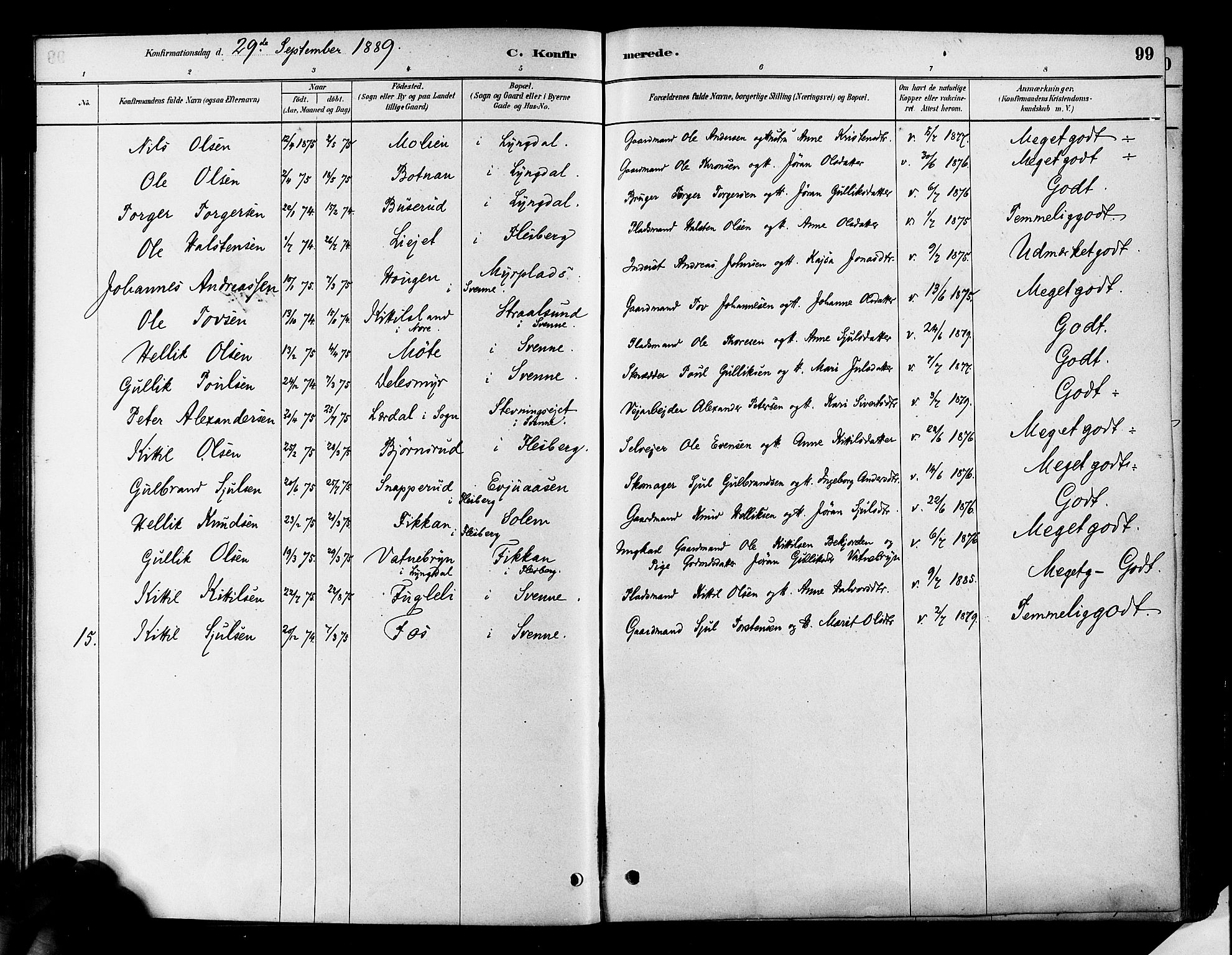 Flesberg kirkebøker, AV/SAKO-A-18/F/Fa/L0008: Parish register (official) no. I 8, 1879-1899, p. 99