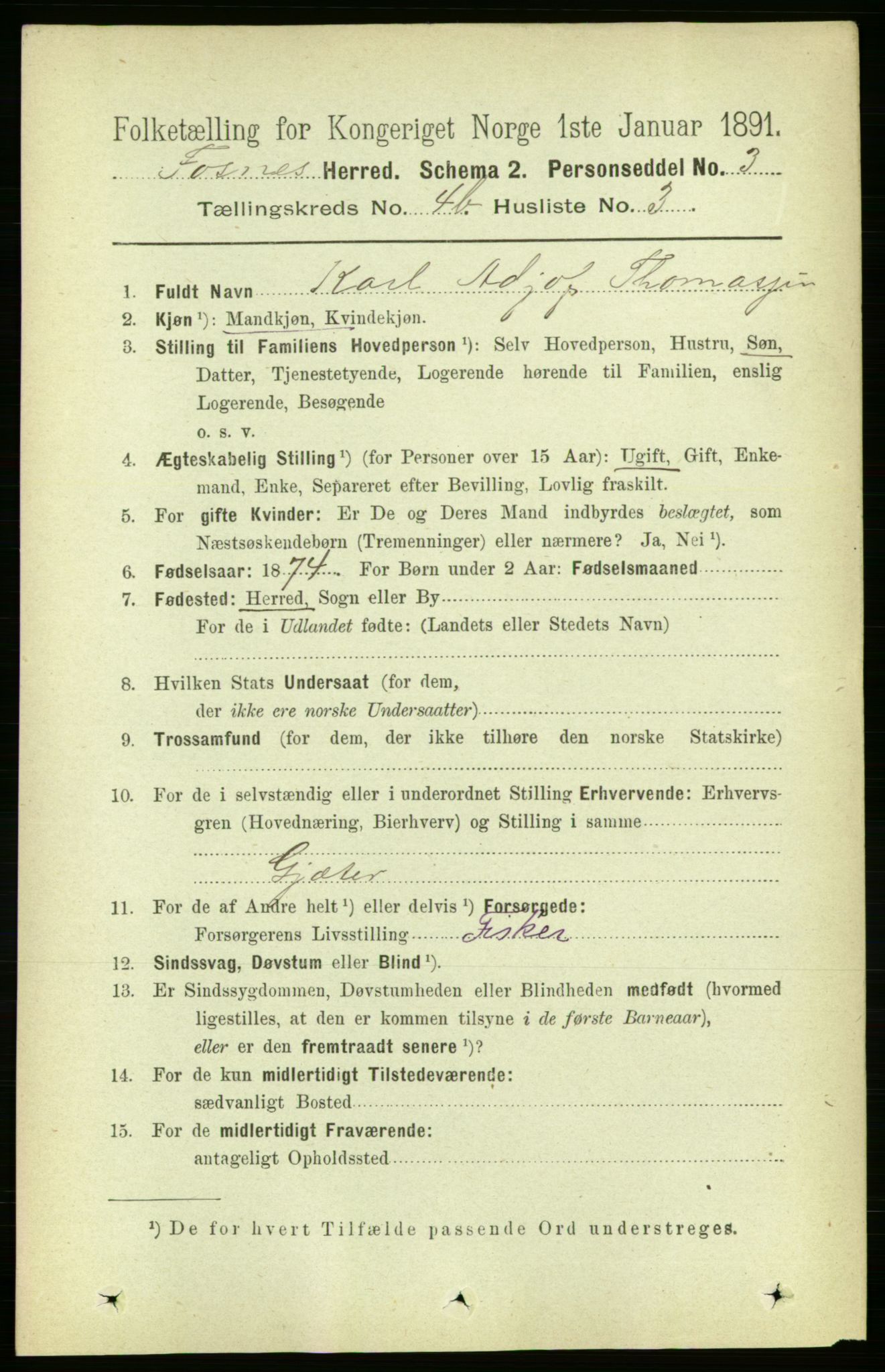 RA, 1891 census for 1748 Fosnes, 1891, p. 1725