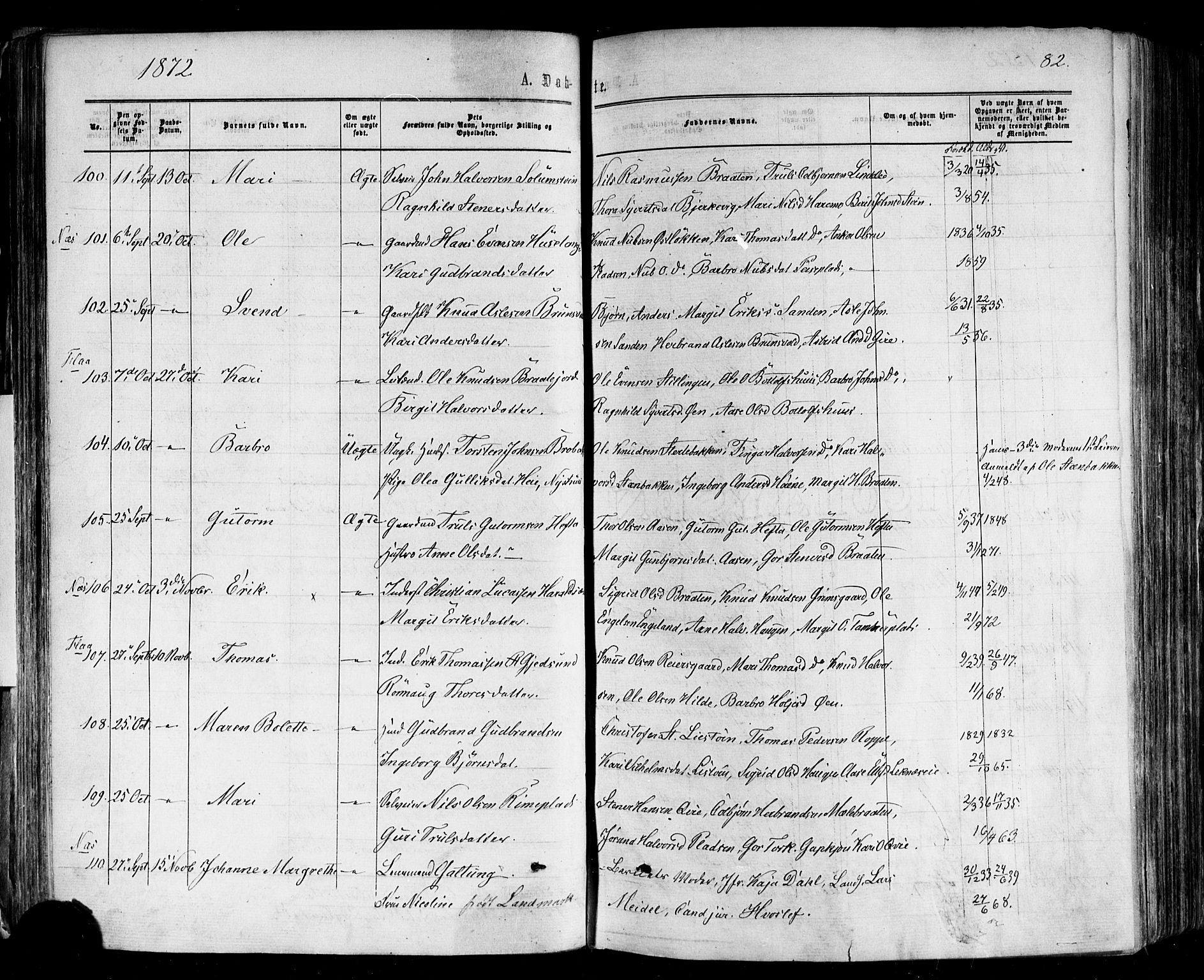 Nes kirkebøker, SAKO/A-236/F/Fa/L0010: Parish register (official) no. 10, 1864-1880, p. 82