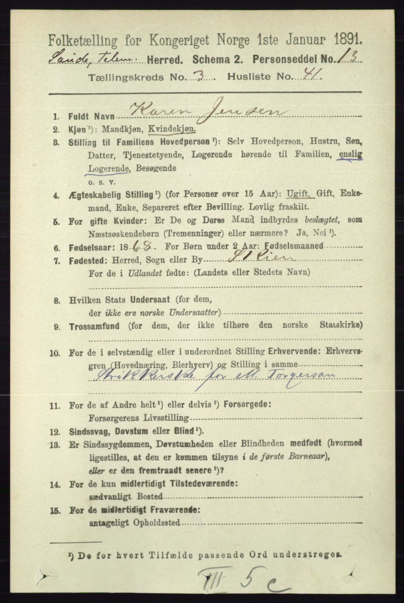 RA, 1891 census for 0822 Sauherad, 1891, p. 947