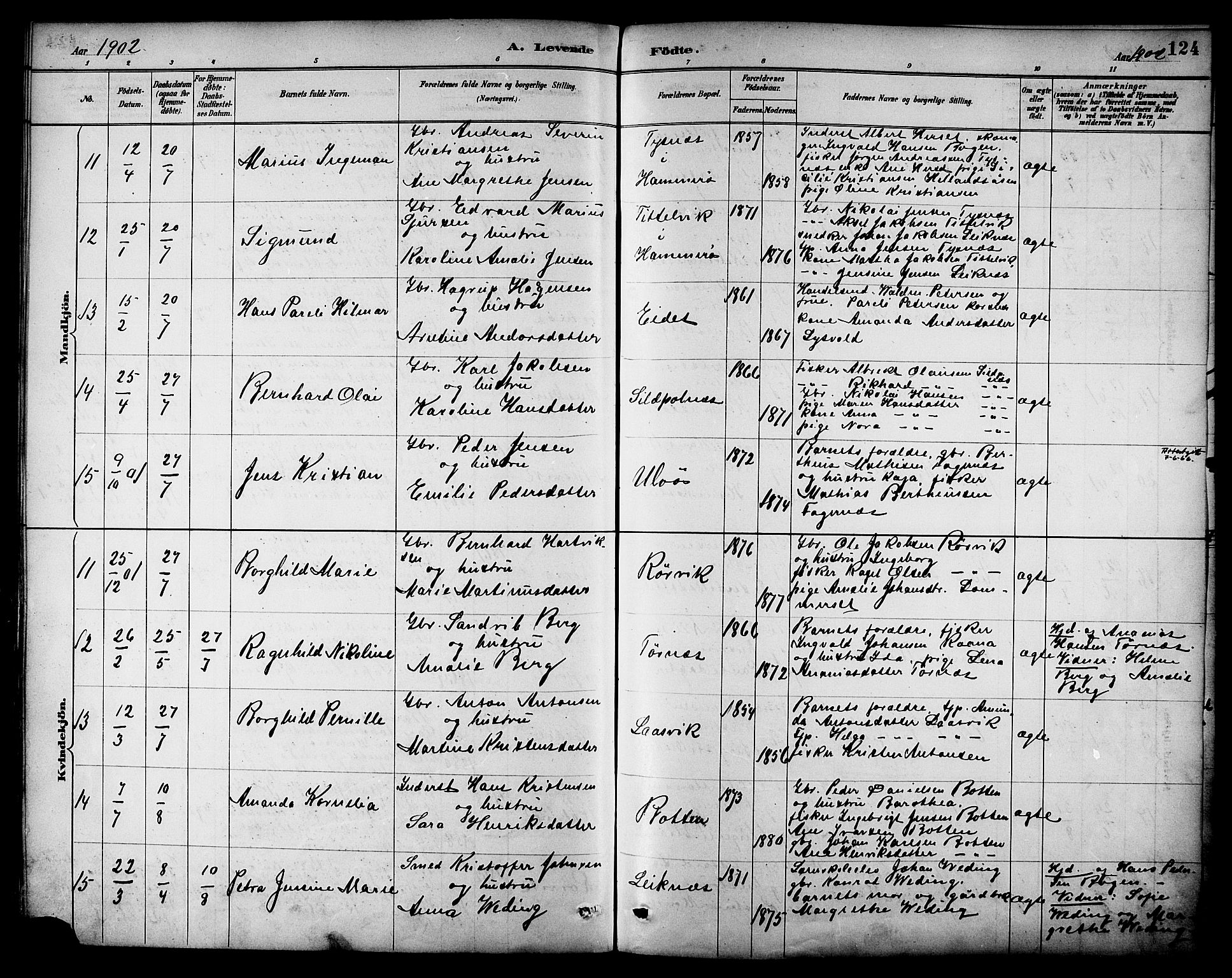 Ministerialprotokoller, klokkerbøker og fødselsregistre - Nordland, AV/SAT-A-1459/861/L0869: Parish register (official) no. 861A04, 1889-1903, p. 124