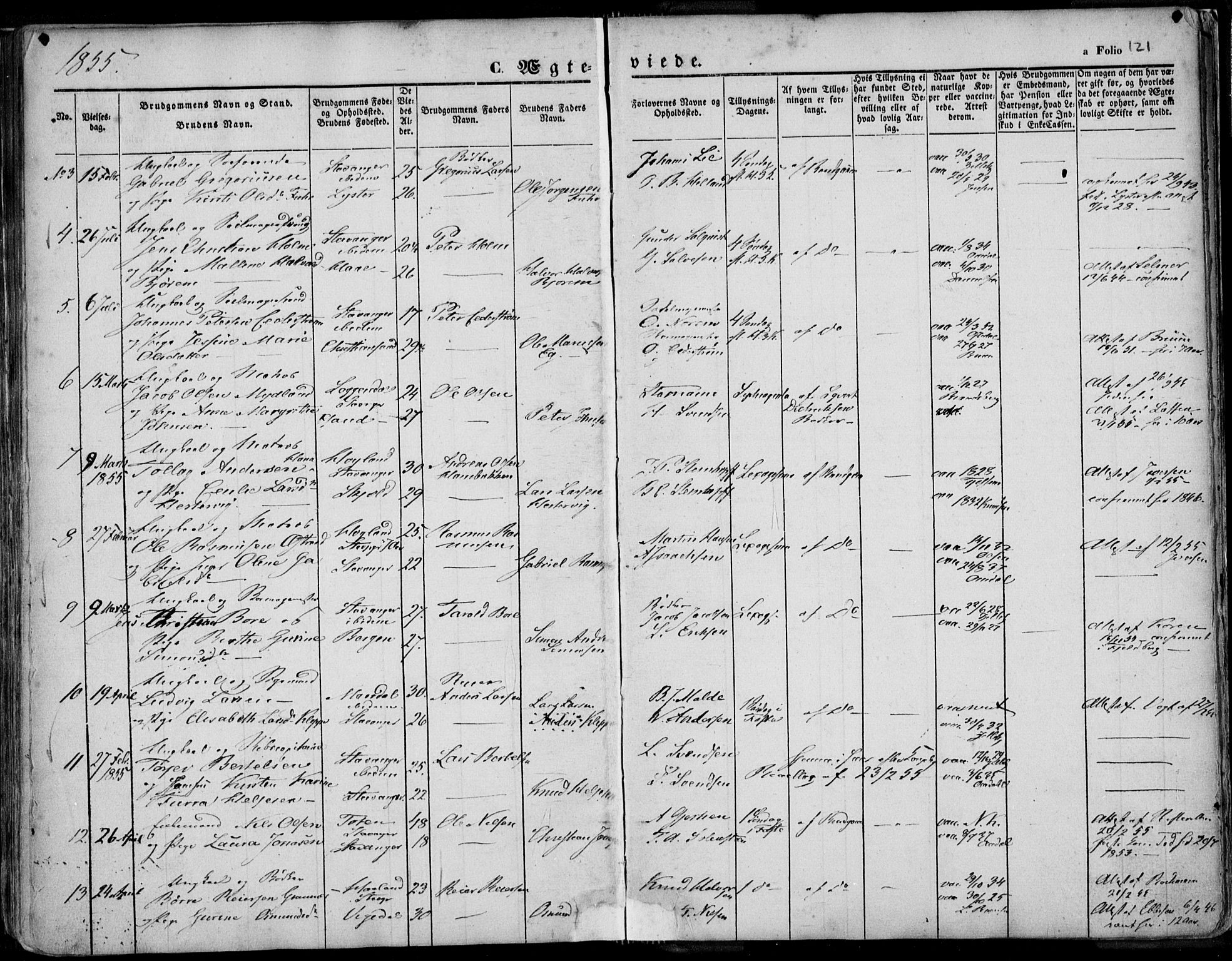 Domkirken sokneprestkontor, AV/SAST-A-101812/001/30/30BA/L0015: Parish register (official) no. A 14, 1842-1857, p. 121