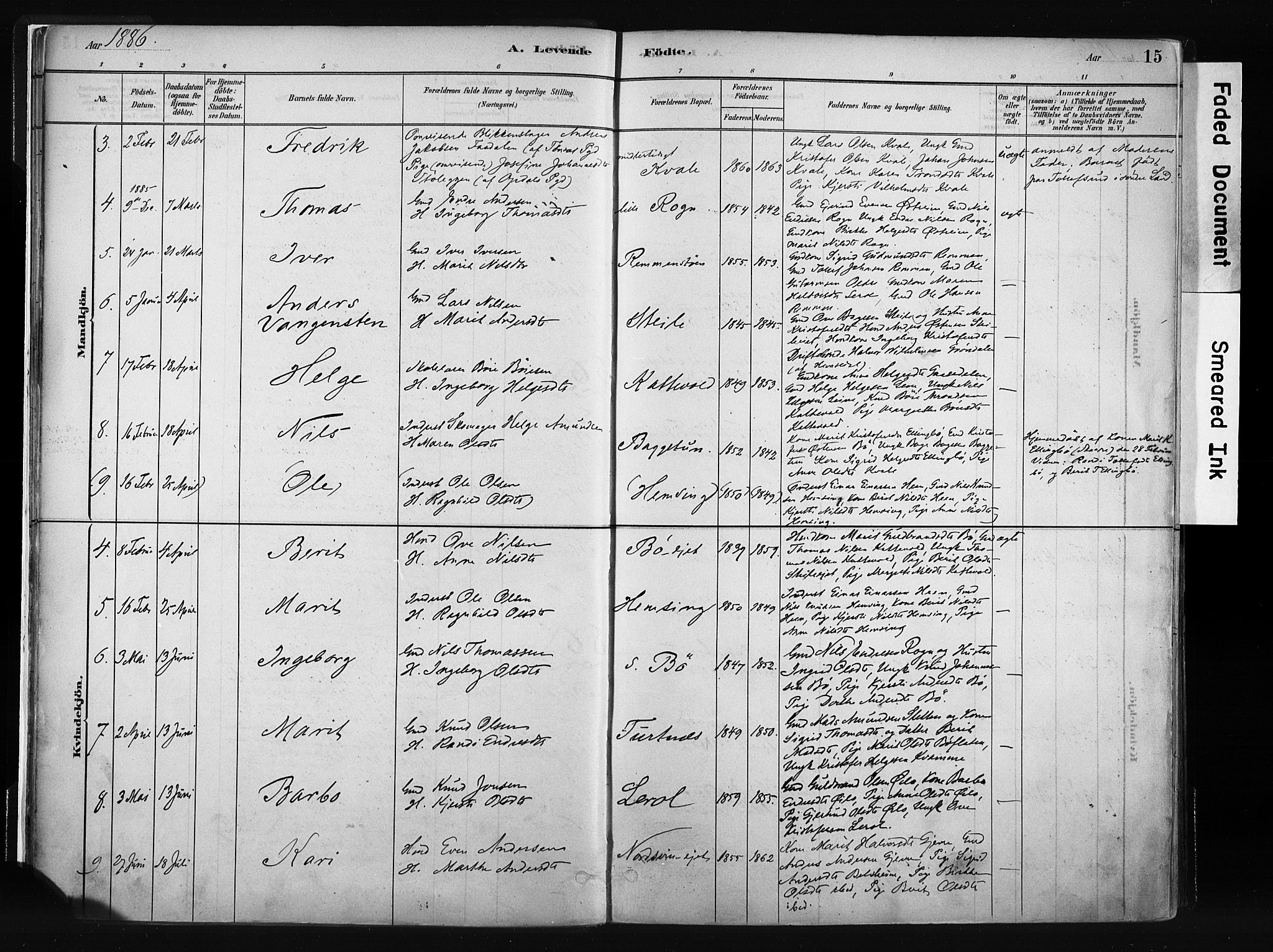 Vang prestekontor, Valdres, AV/SAH-PREST-140/H/Ha/L0008: Parish register (official) no. 8, 1882-1910, p. 15