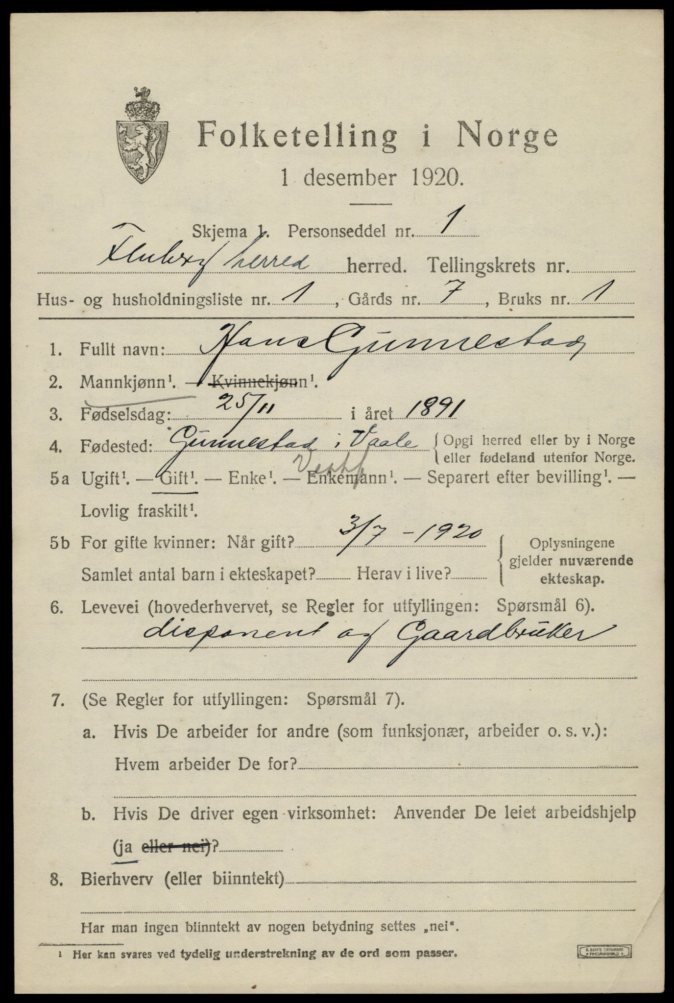 SAH, 1920 census for Fluberg, 1920, p. 3948