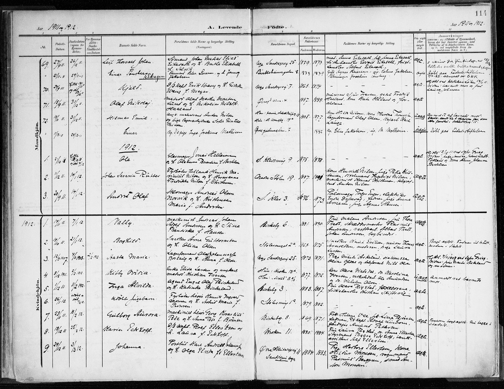 Mariakirken Sokneprestembete, SAB/A-76901/H/Haa/L0010: Parish register (official) no. B 1, 1901-1915, p. 114