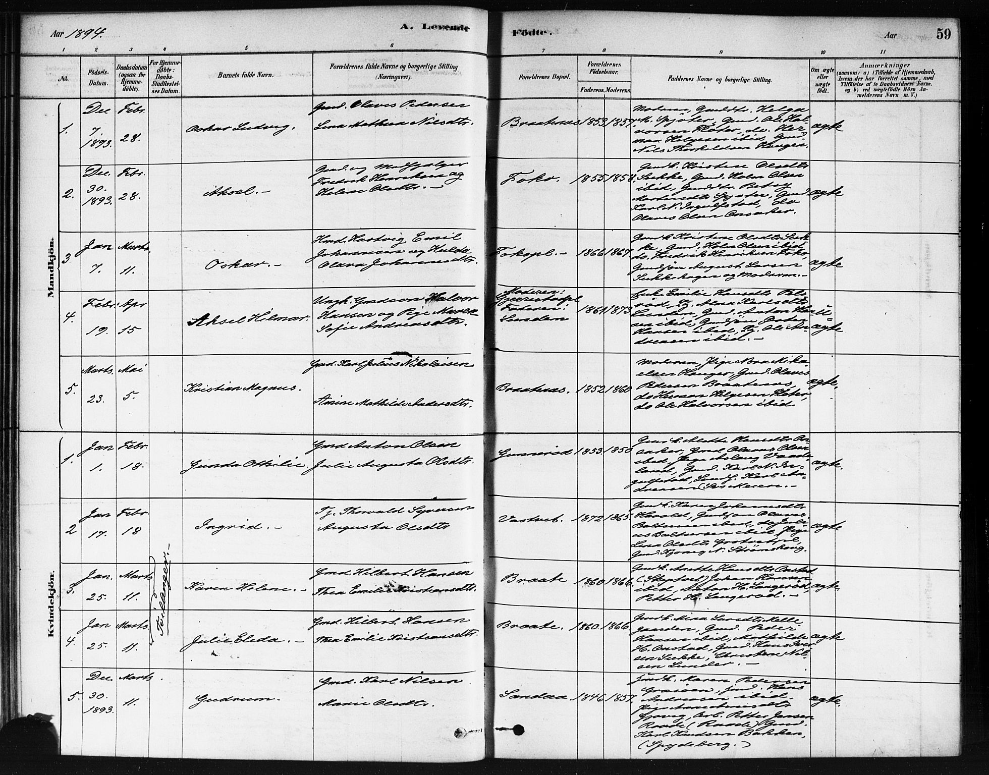 Våler prestekontor Kirkebøker, SAO/A-11083/F/Fb/L0001: Parish register (official) no. II 1, 1878-1896, p. 59