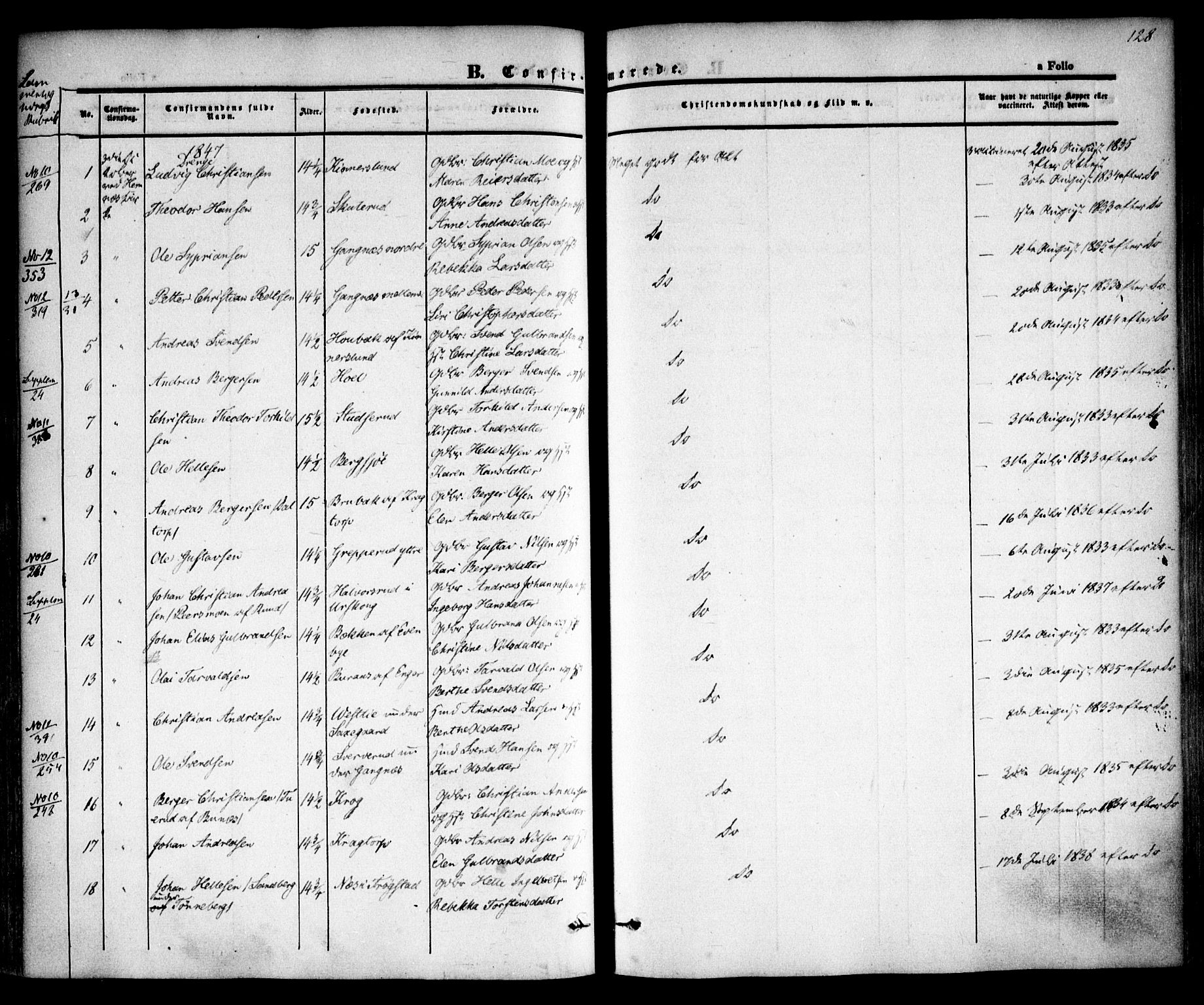 Høland prestekontor Kirkebøker, AV/SAO-A-10346a/F/Fa/L0009: Parish register (official) no. I 9, 1846-1853, p. 128