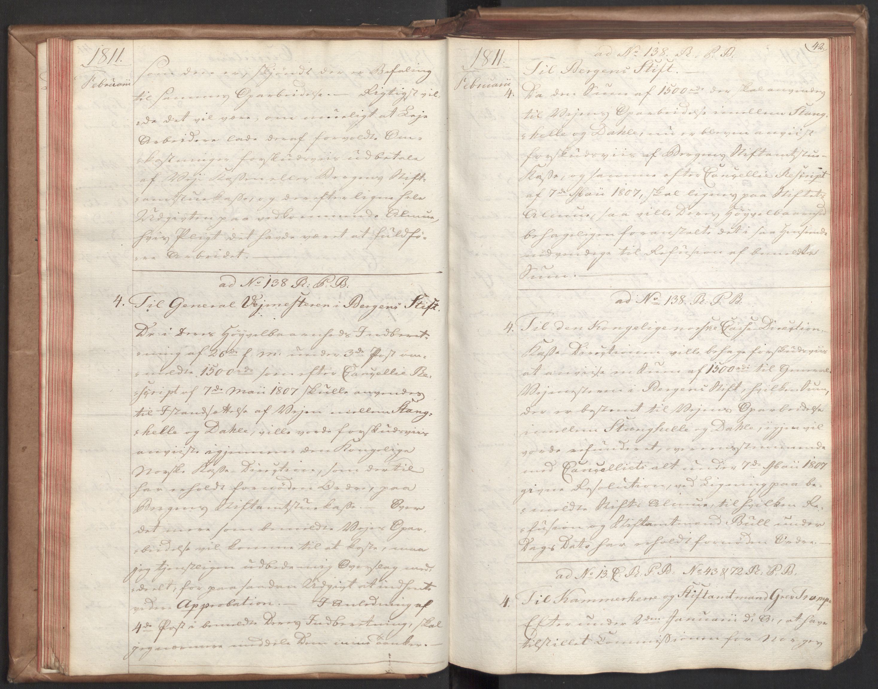 Stattholderembetet 1810-1814, 2. kontor (Kontor B), AV/RA-EA-5432/Bc/L0001: Korrespondanseprotokoll, 1810-1812, p. 41b-42a