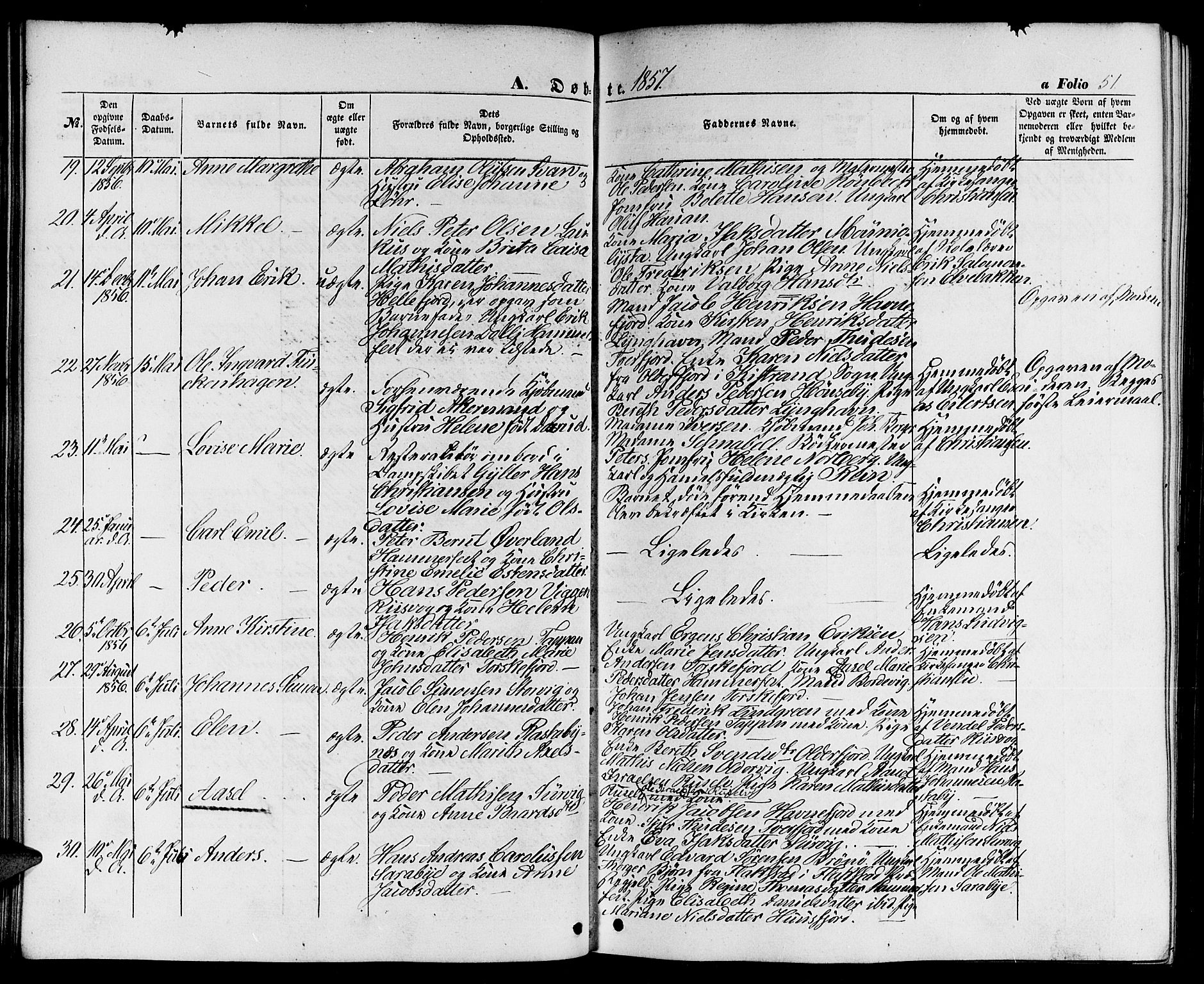 Hammerfest sokneprestkontor, SATØ/S-1347/H/Hb/L0002.klokk: Parish register (copy) no. 2, 1851-1861, p. 51