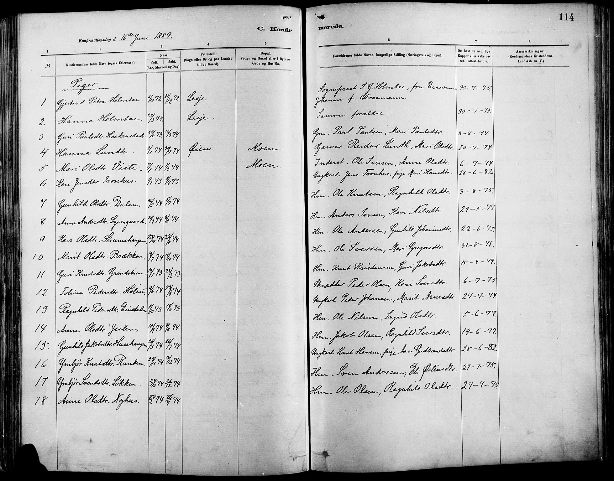 Vågå prestekontor, AV/SAH-PREST-076/H/Ha/Haa/L0009: Parish register (official) no. 9, 1886-1904, p. 114