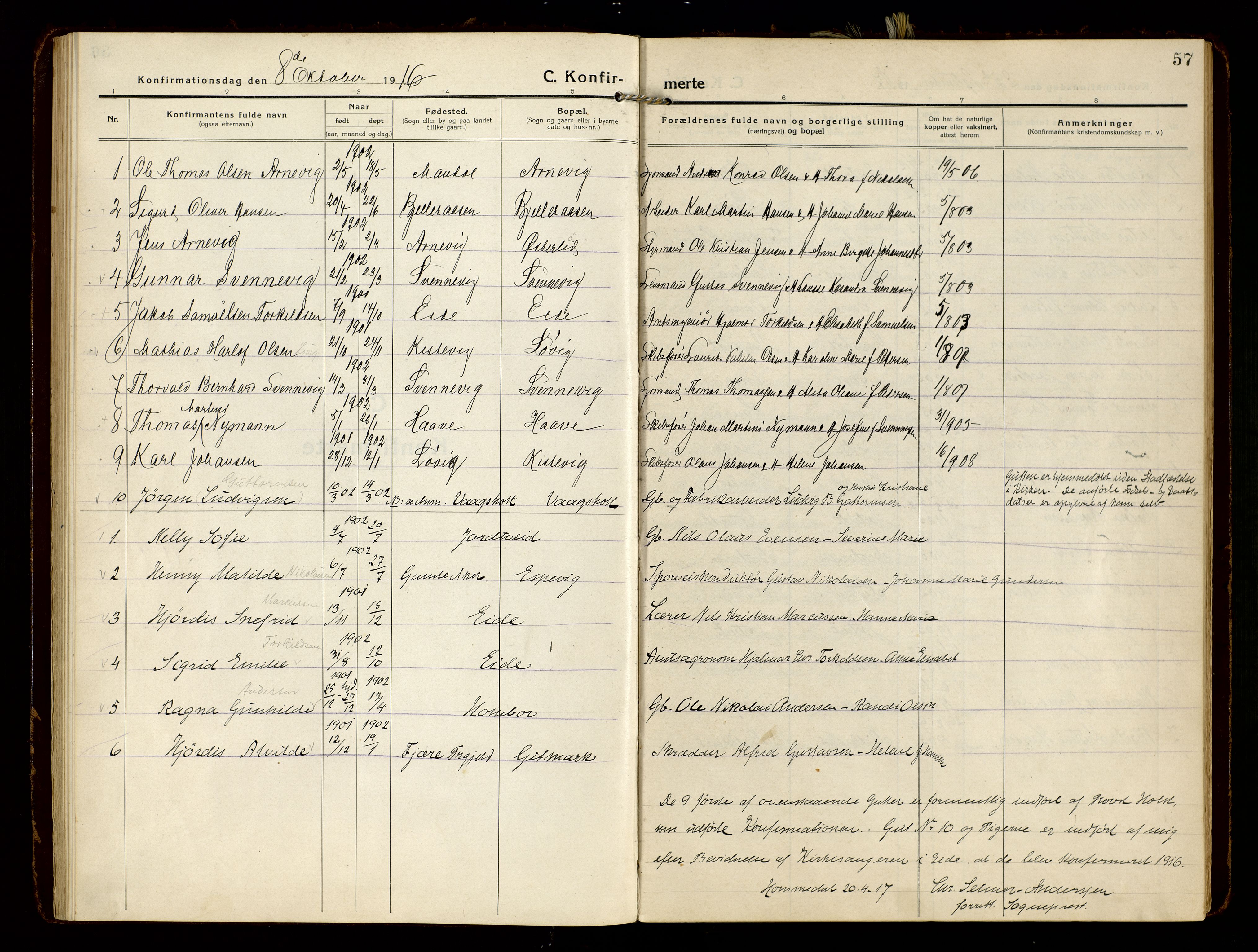 Hommedal sokneprestkontor, AV/SAK-1111-0023/F/Fa/Faa/L0004: Parish register (official) no. A 4, 1916-1945, p. 57