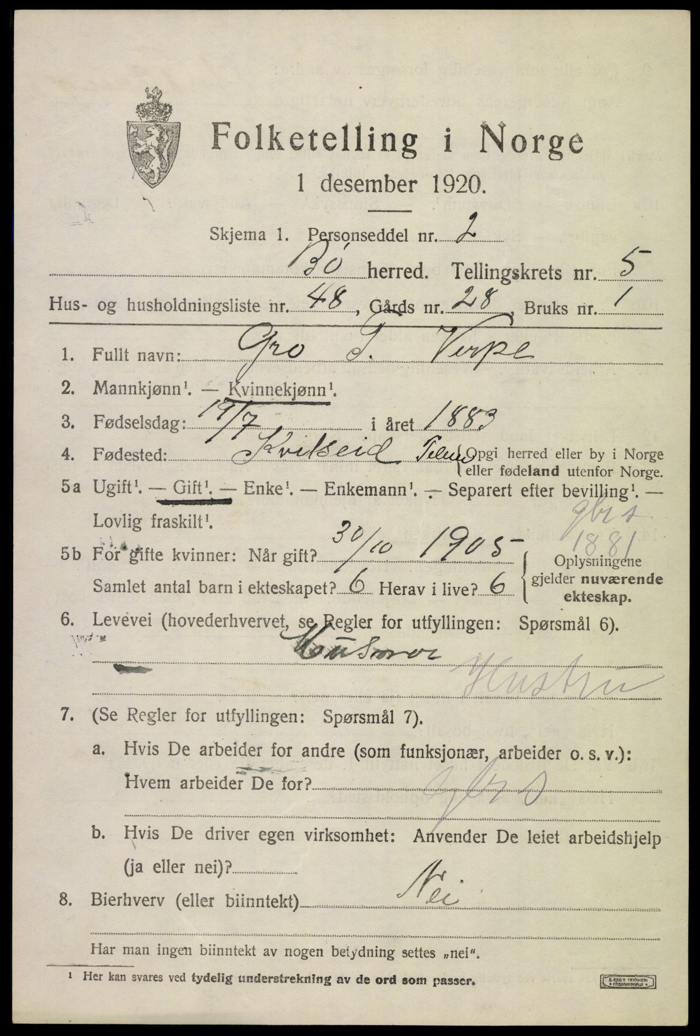 SAKO, 1920 census for Bø (Telemark), 1920, p. 4200